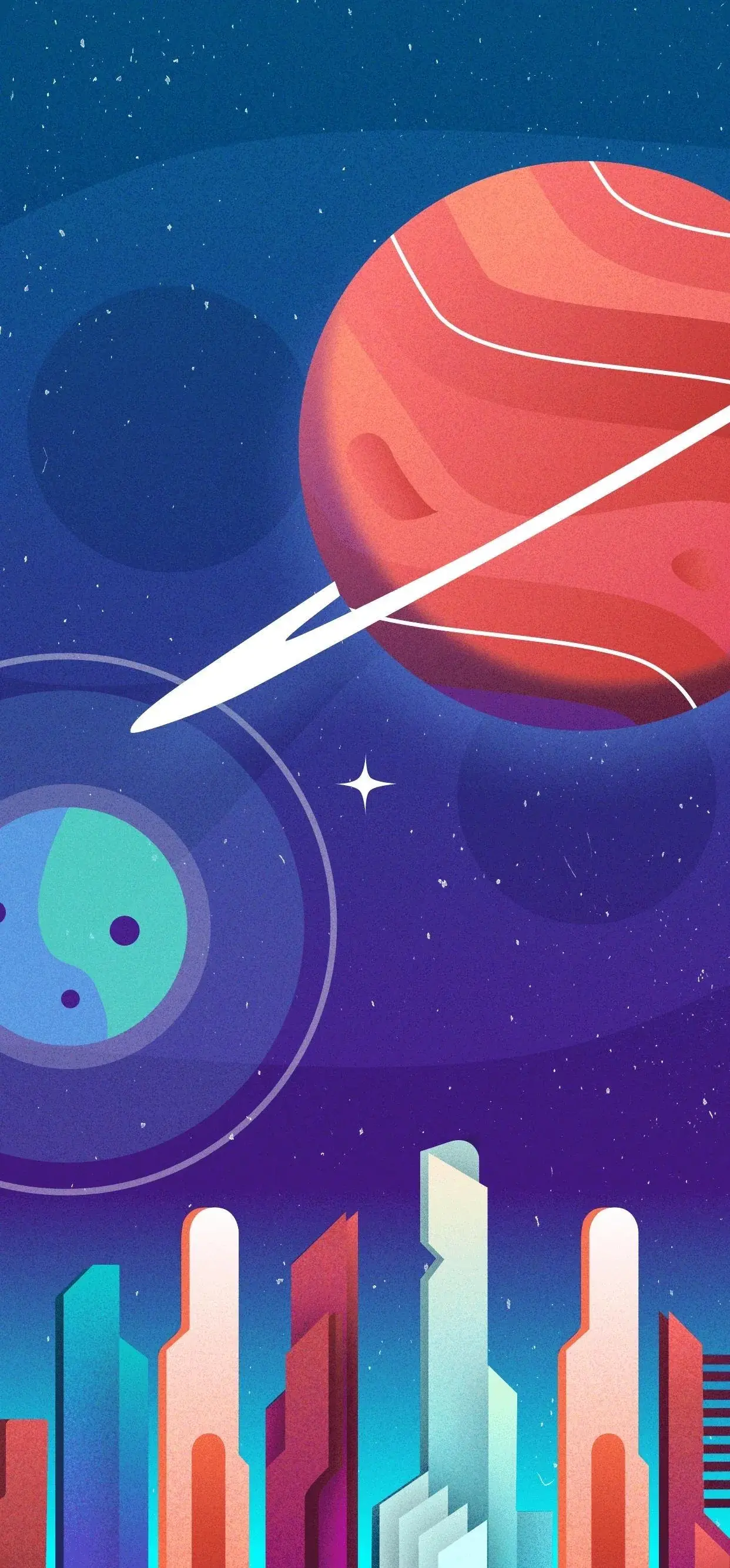 Future City With Planets And Stars Best Artwork Illustrations For Apple iPhone