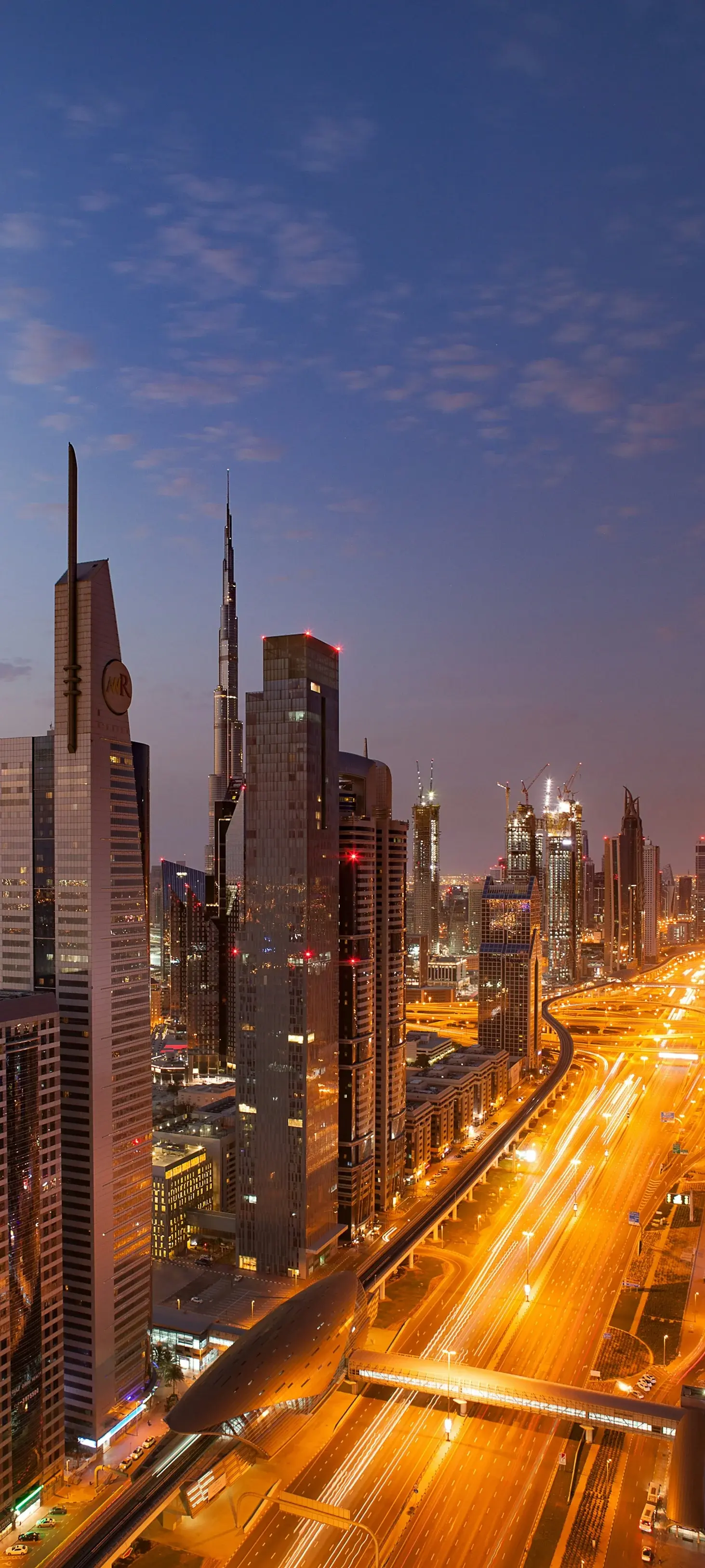 Glowing Highway And Skyscrapers Architecture Of Dubai City United Arab Emirates UAE Luxury Living Skyscraper Skyline Vacation