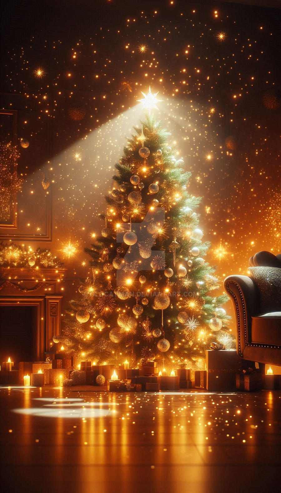 Glowing Xmas Christmas Tree Decorated Christmas Night wallpaper for Apple iPhone, Apple Watch, Mac, iPad and Apple Watch