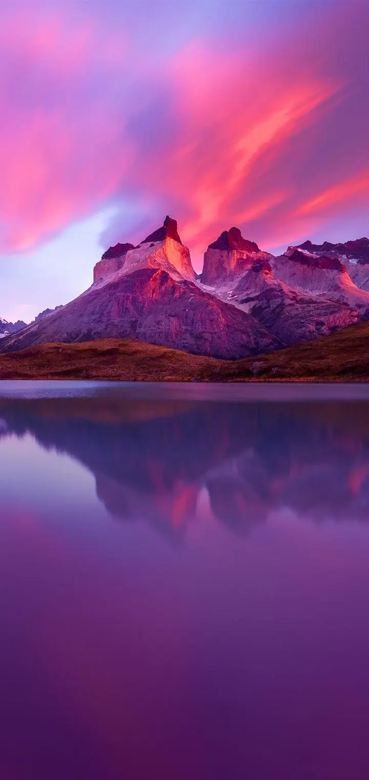 Google Android OPPO Smartphones ColorOS Stock Default Wallpapers Vibrant Purple And Pink Sunset Over Mountains