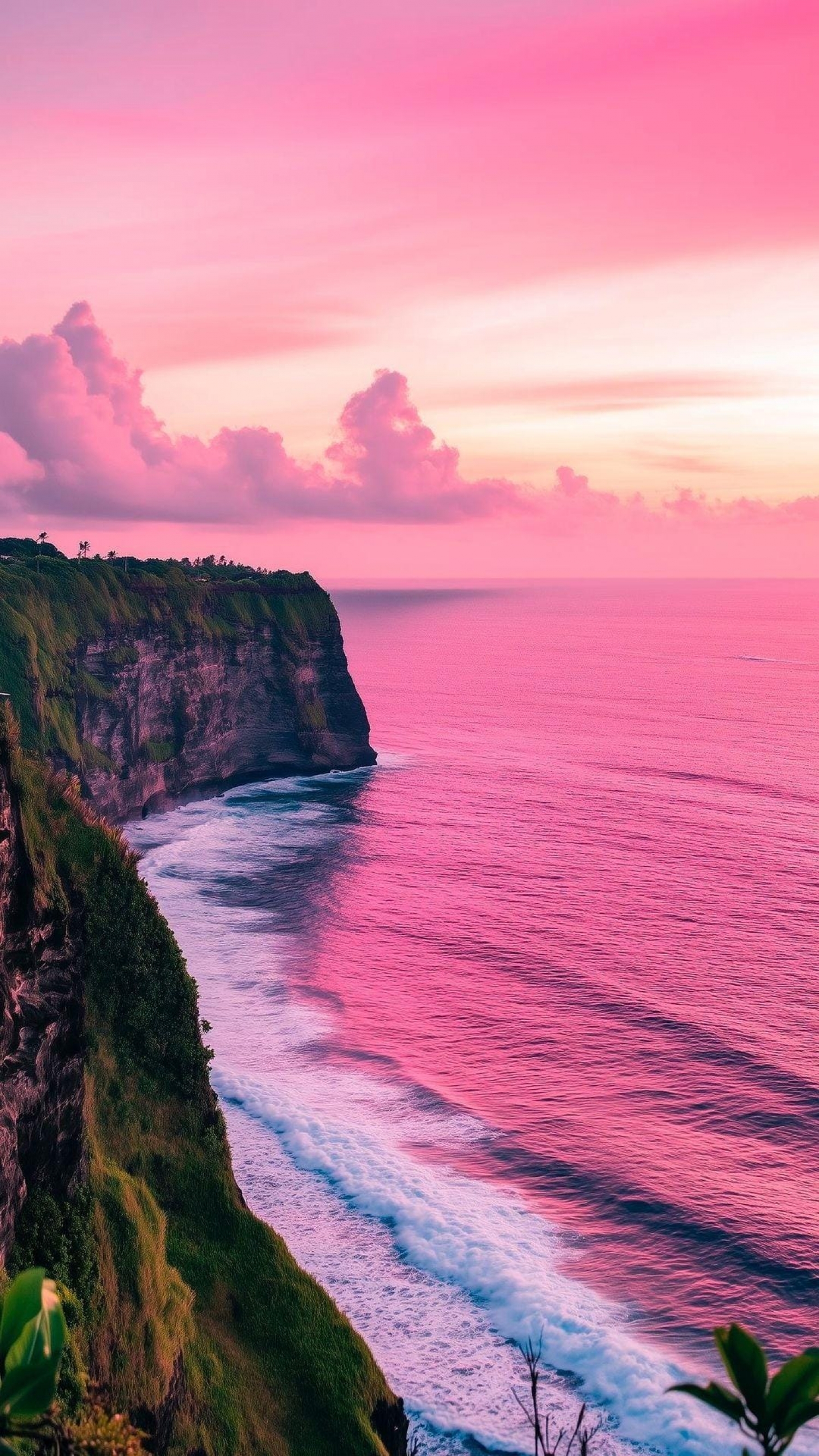 Gorgeous Vibrant Pink Sunset By The Ocean