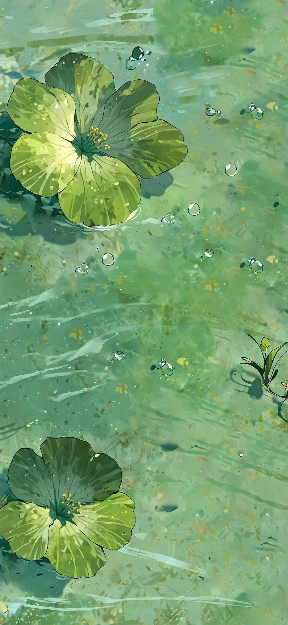 Green Flowers In The Water Best Anime Style Artwork Illustrations For Apple iPhone wallpaper for Apple iPhone, Apple Watch, Mac, iPad and Apple Watch