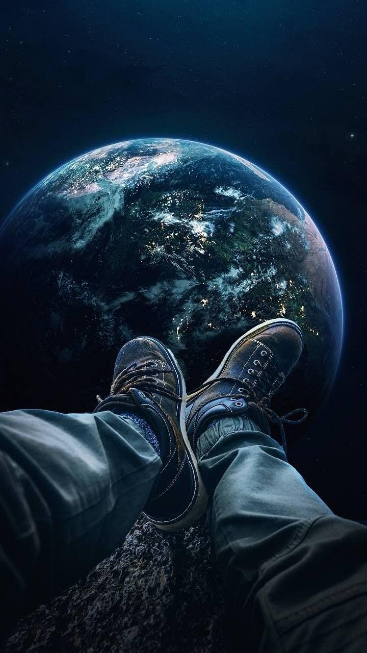 Guy Looking Down On Planet Earth