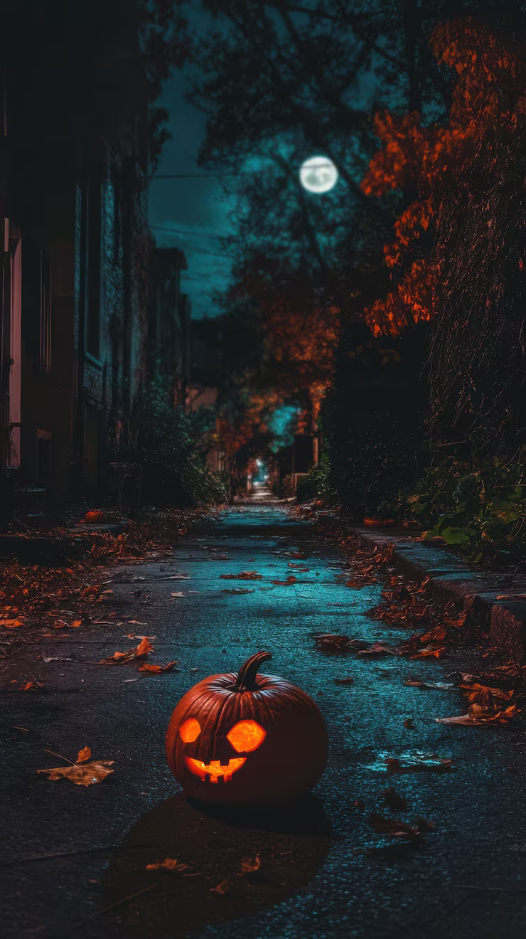 Halloween Landscape With Pumpkin Dark Style Best Halloween Fall Seasonal Autumn 2025 Wallpapers For iPhone And Android iPhone wallpaper
