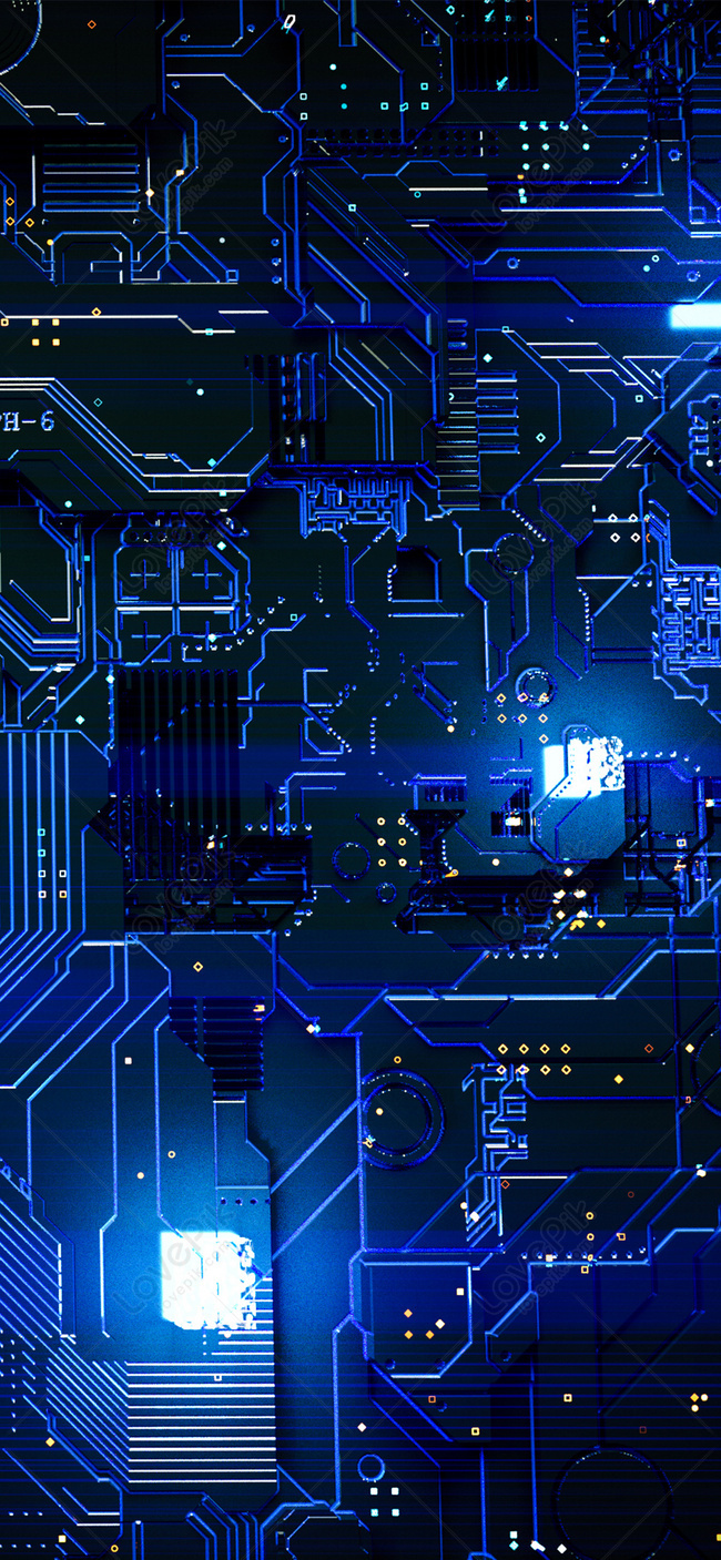 High Resolution Hardware Internals Technology Circuit Chip Mobile Phone Wallpaper Background Image Blue