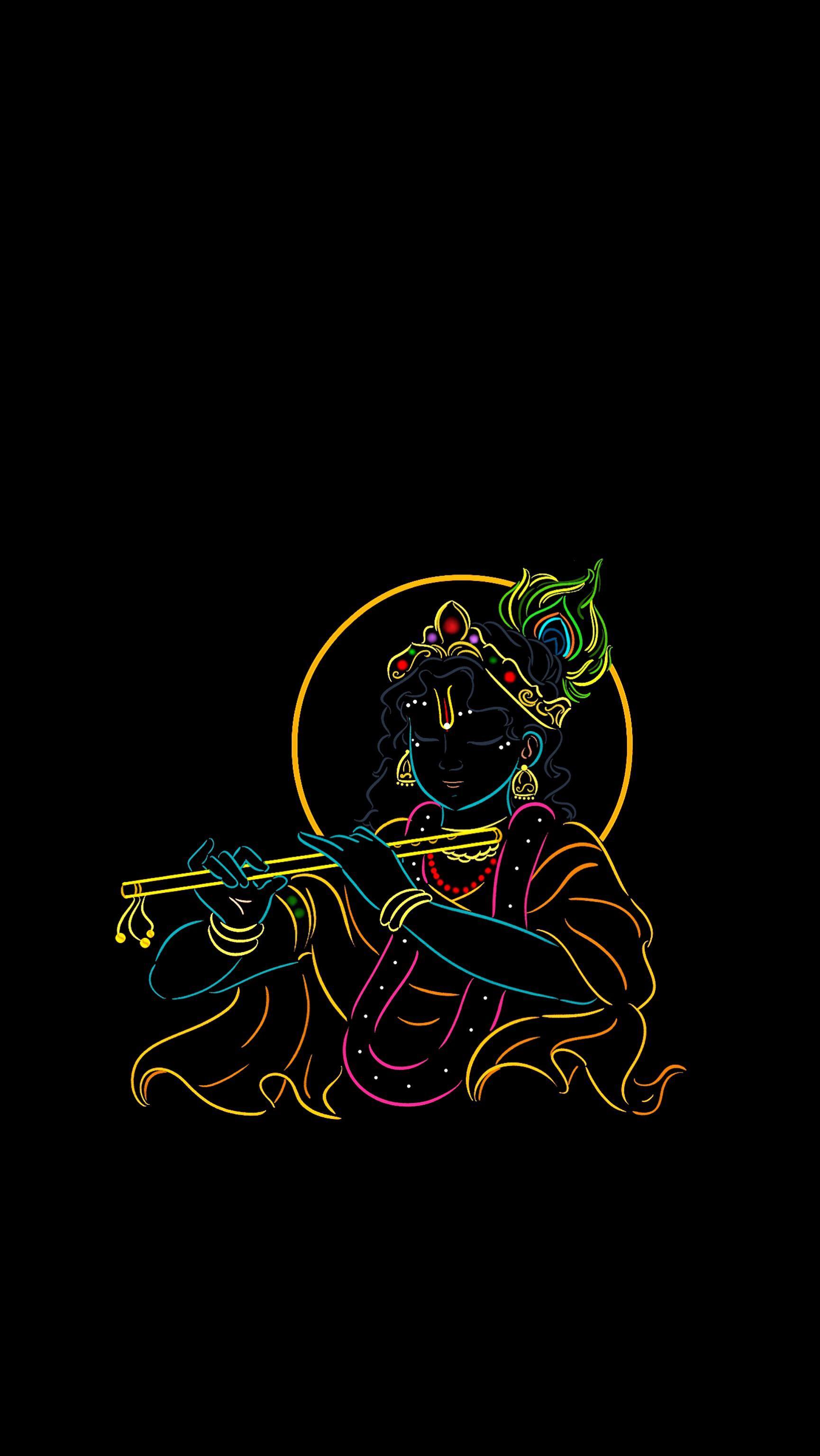 Indian Lord Krishna Colorful Outline