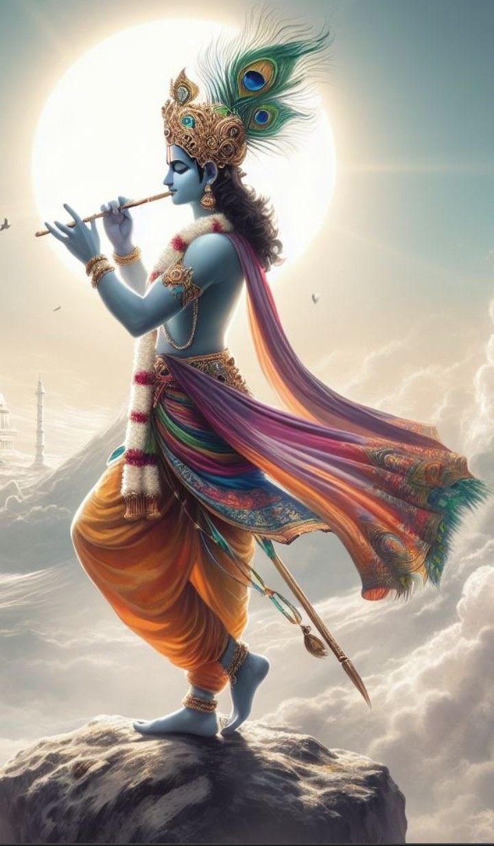 Indian Lord Krishna Playing The Flute