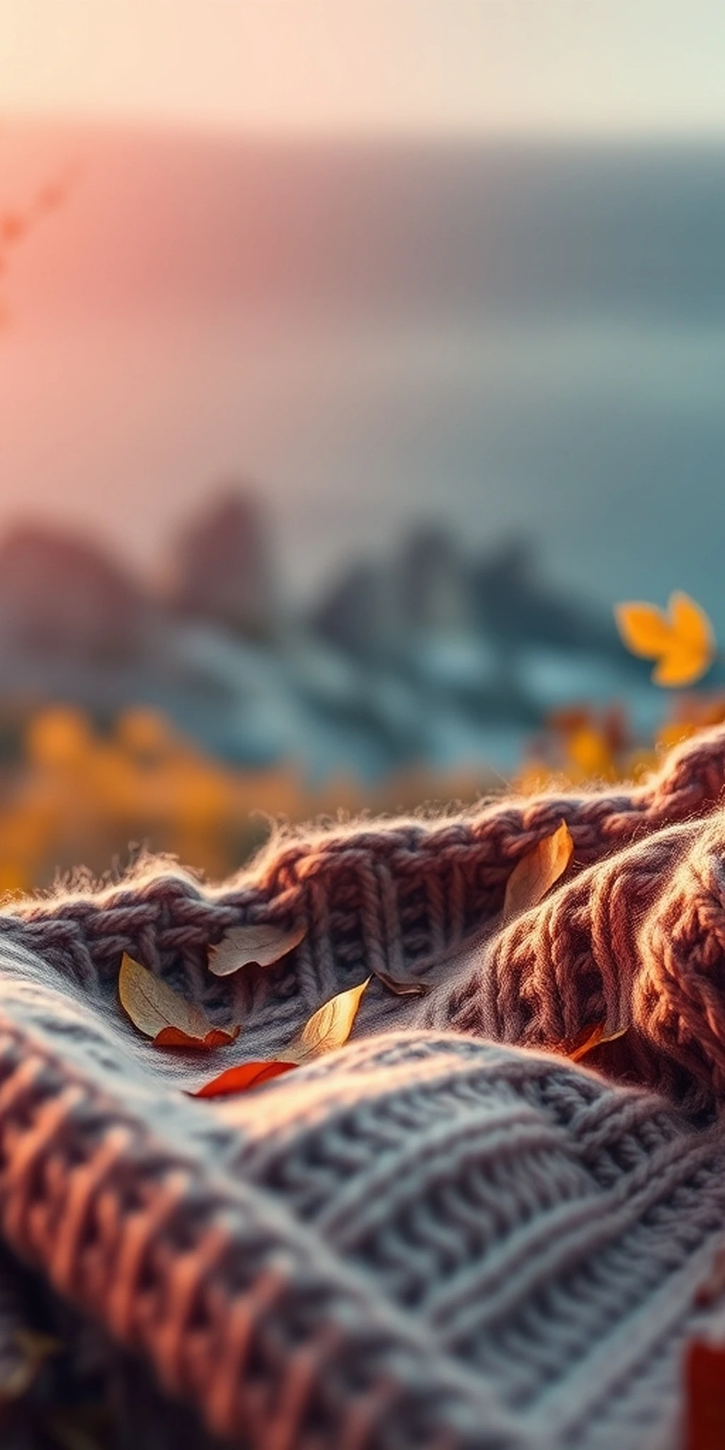 Cozy Outdoor Fall Autumn Seasonal Scene Knitted Blanket Bluffs iPhone wallpaper