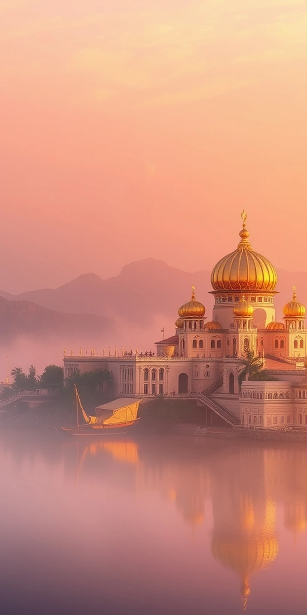 A Scene Of A Paradise With Golden Palaces And Utmost Natural Beauty iPhone wallpaper