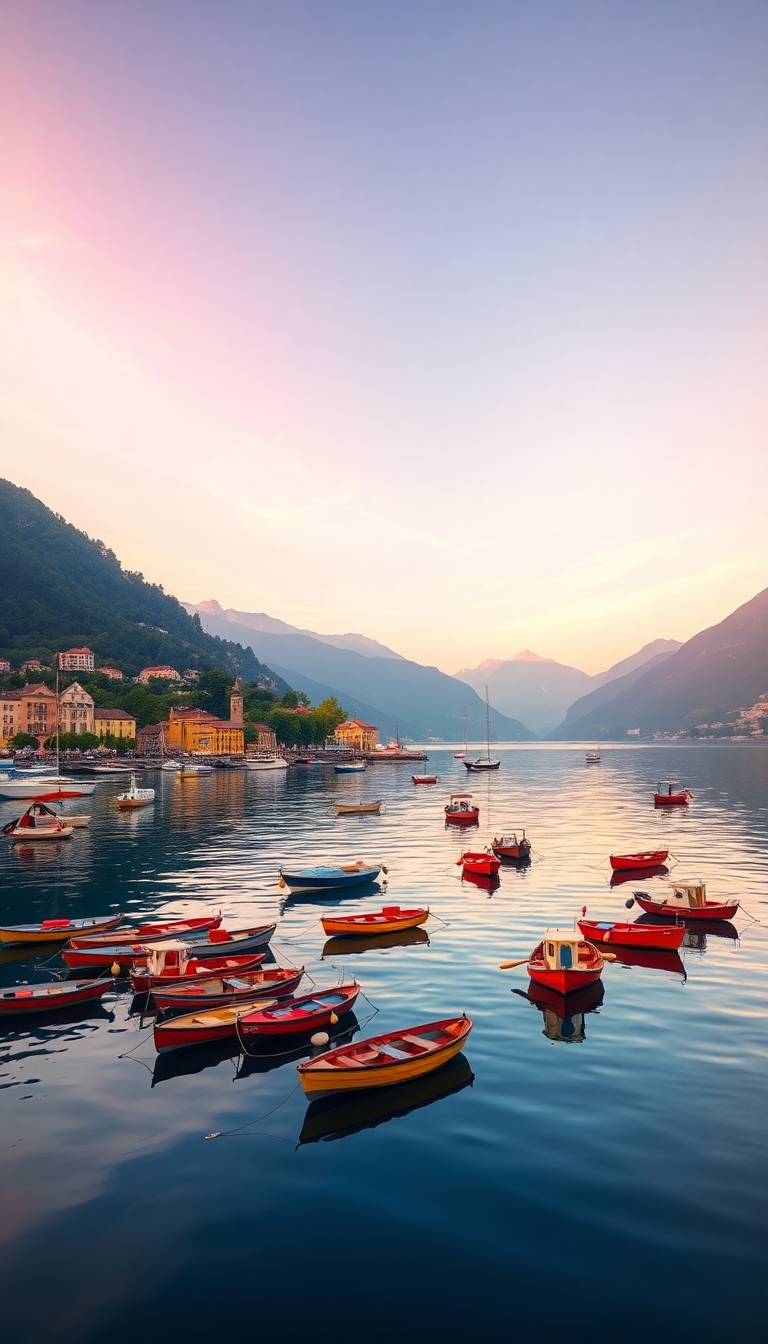 Lake Como With Lots Of Colorful Boat On The Lake iPhone wallpaper