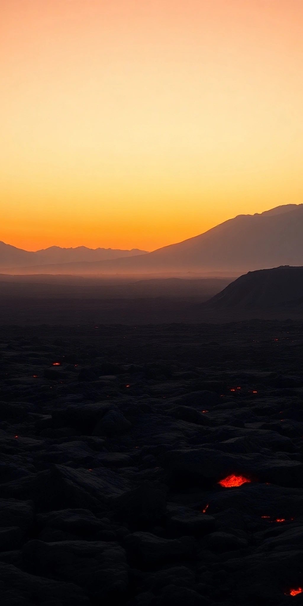 Lava Landscape Moutains End Day Dark Colors Vibrant Orange iPhone wallpaper