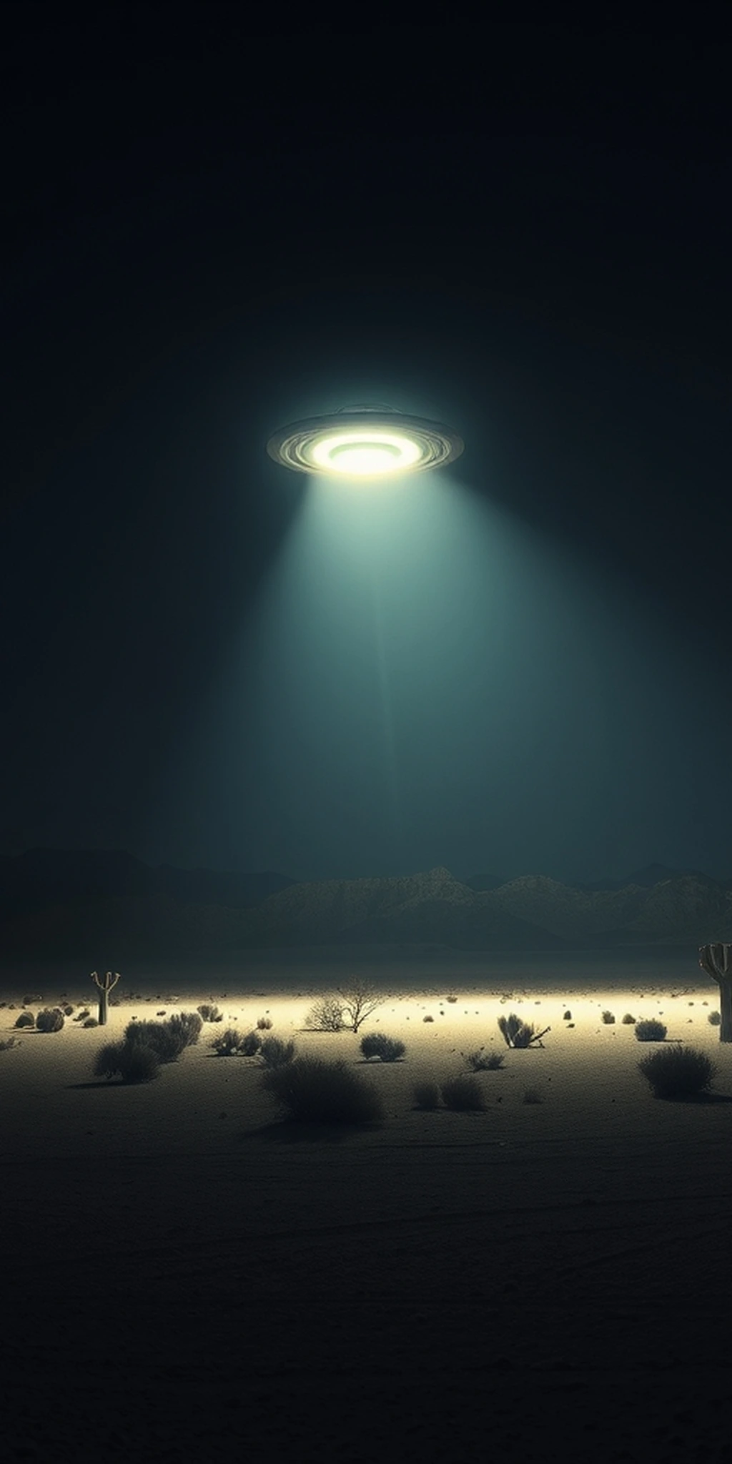 Nevada Desert Dark Mode Ufo Abduction Light Beam iPhone wallpaper