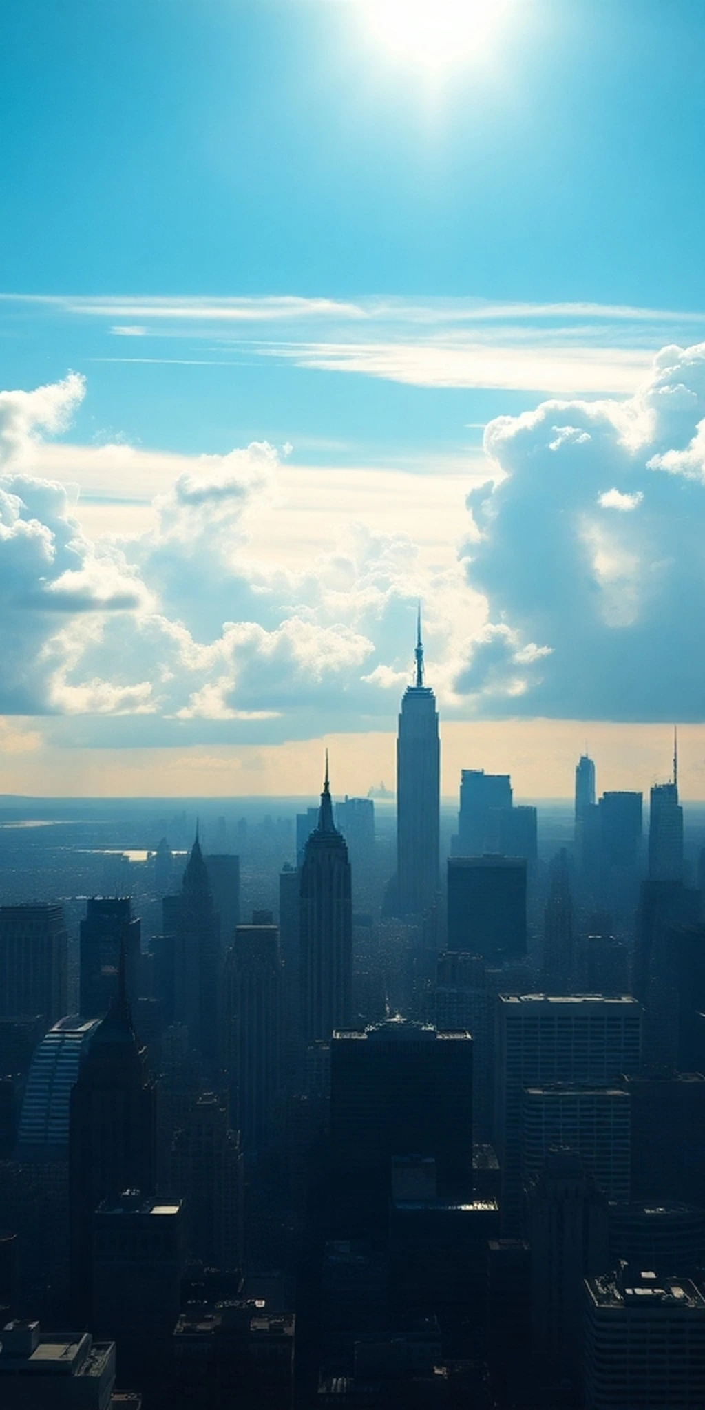 New York Skyline Sunny Blue Sky Day Cloudscapes iPhone wallpaper