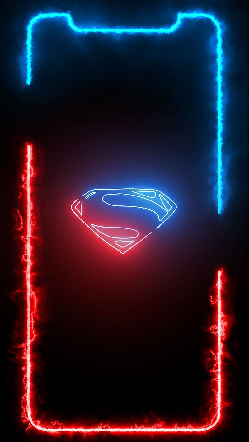 iPhone Notch Glowing Neon Superman wallpaper for Apple iPhone, Apple Watch, Mac, iPad and Apple Watch