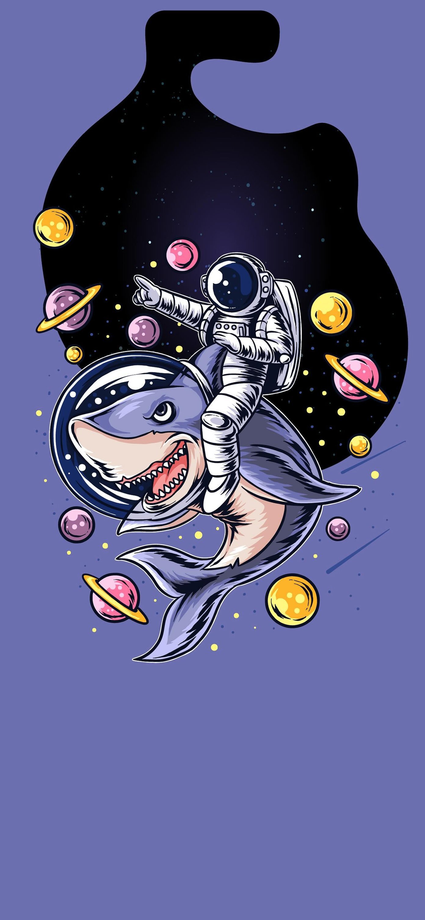 iPhone Wallpaper For Dynamic Island Astronaut On A Shark Planets Creative