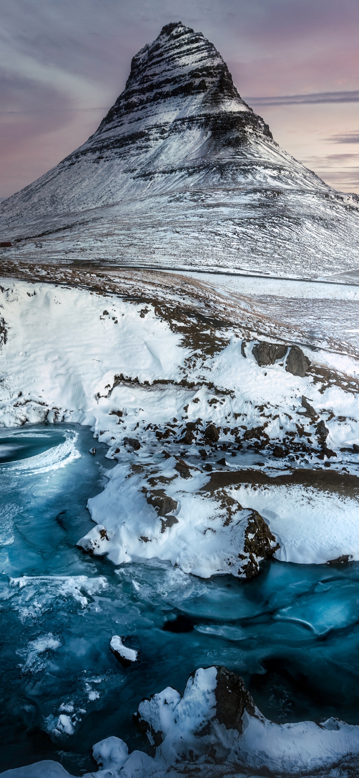 Kirkjufell Mountain Iceland Snowcapped Snow 4K wallpaper for Apple iPhone, Mac, iPad and more