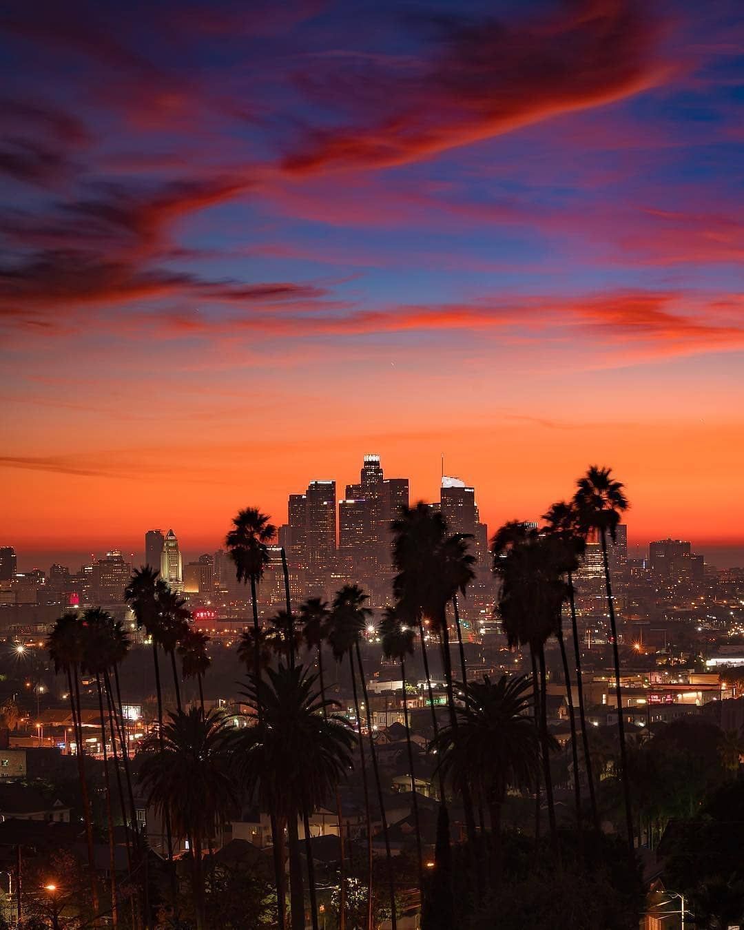 Los Angeles LA Southern California Socal Sunrise Sunset Cbd Red Sky Clouds Palm Trees wallpaper for Apple iPhone, Apple Watch, Mac, iPad and Apple Watch