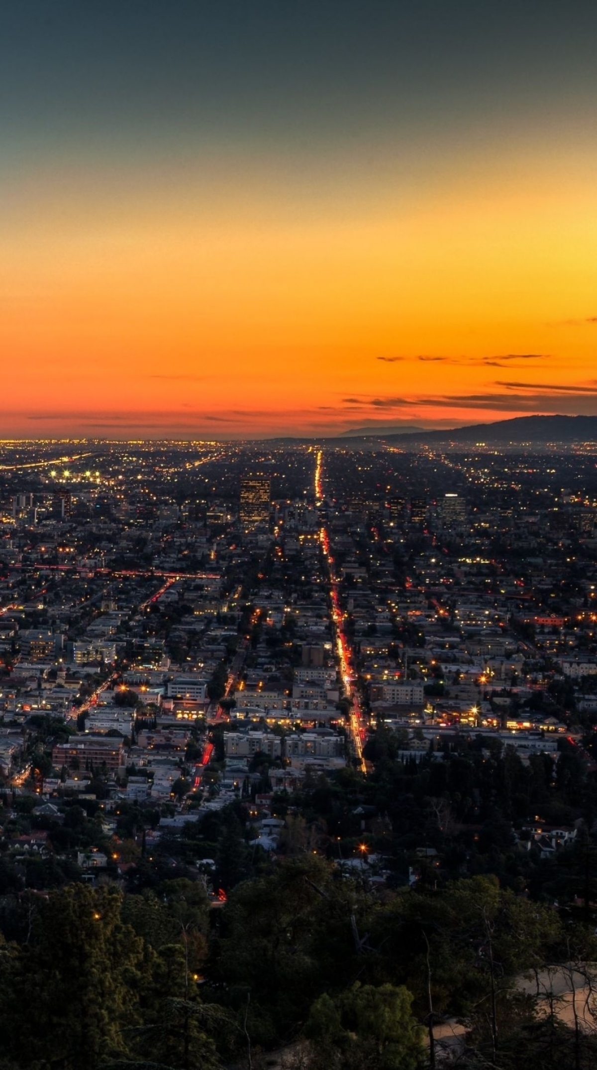 Los Angeles LA Southern California Socal Sunrise Sunset City Street Blocks Lights Orange wallpaper for Apple iPhone, Apple Watch, Mac, iPad and Apple Watch