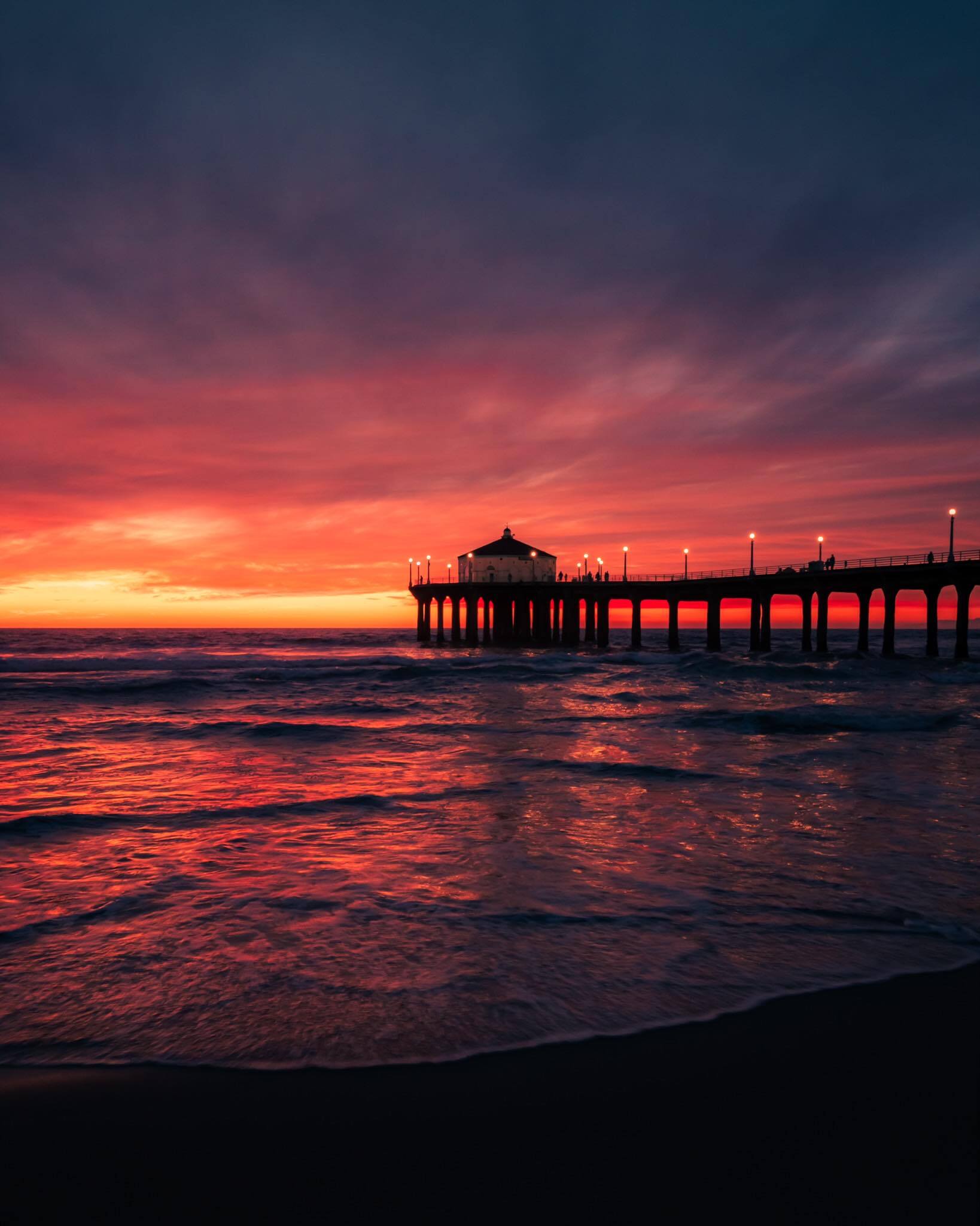 Los Angeles LA Southern California Socal Sunrise Sunset Pier Red Sky Manhattan Beach