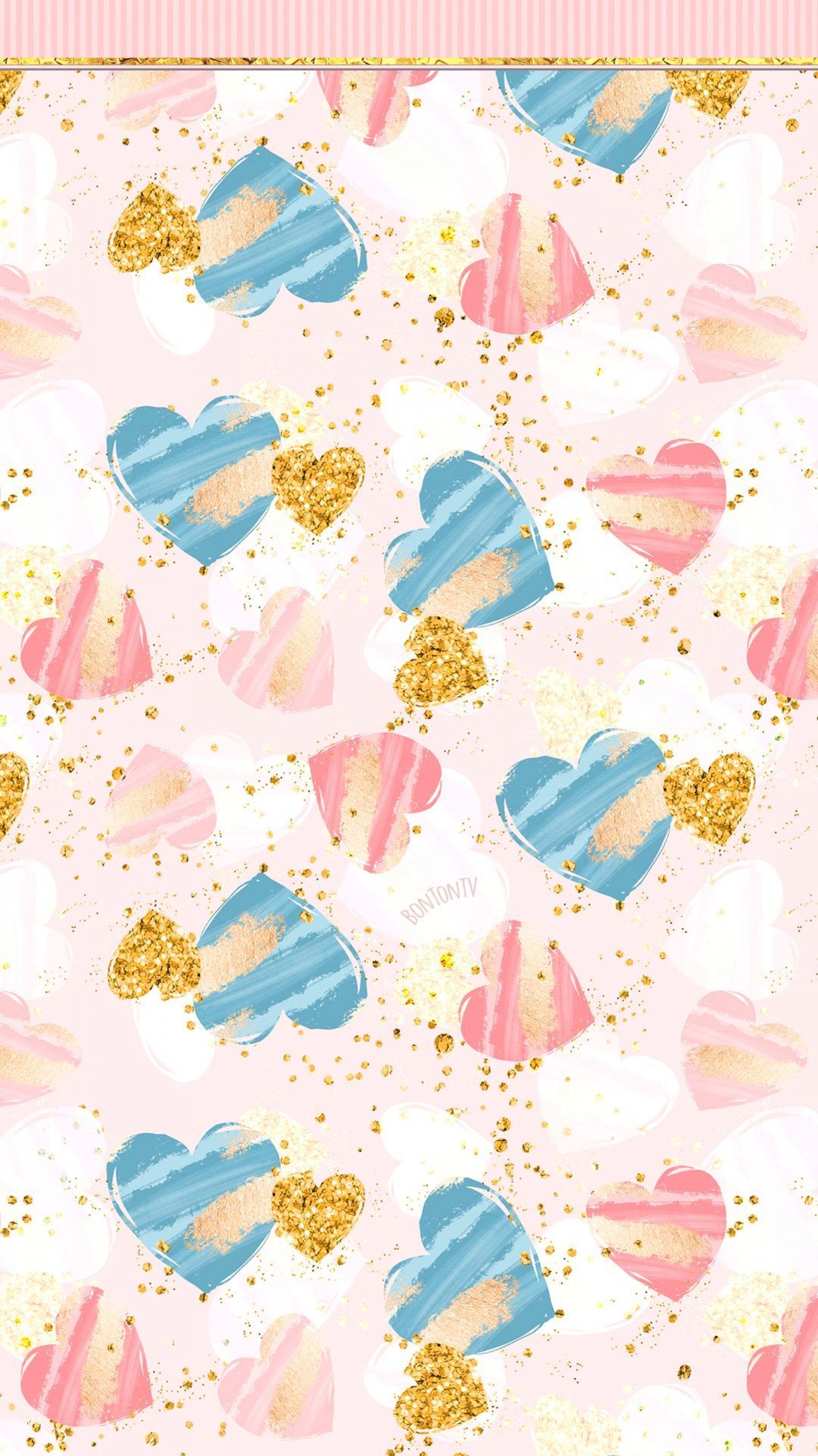 Love Hearts Pink And Blue Collage With Gold