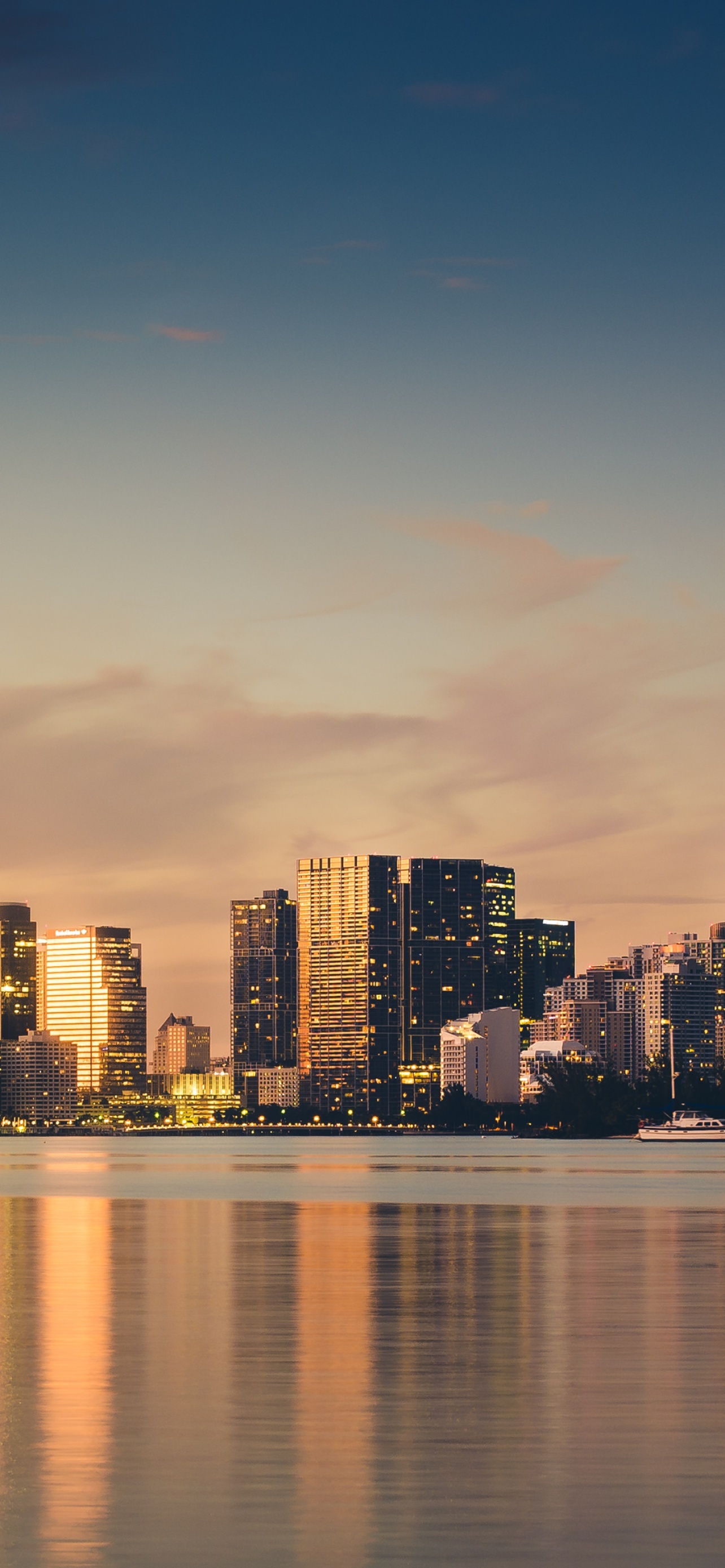 Miami Skyline Sunset Cityscape Florida City Lights Evening