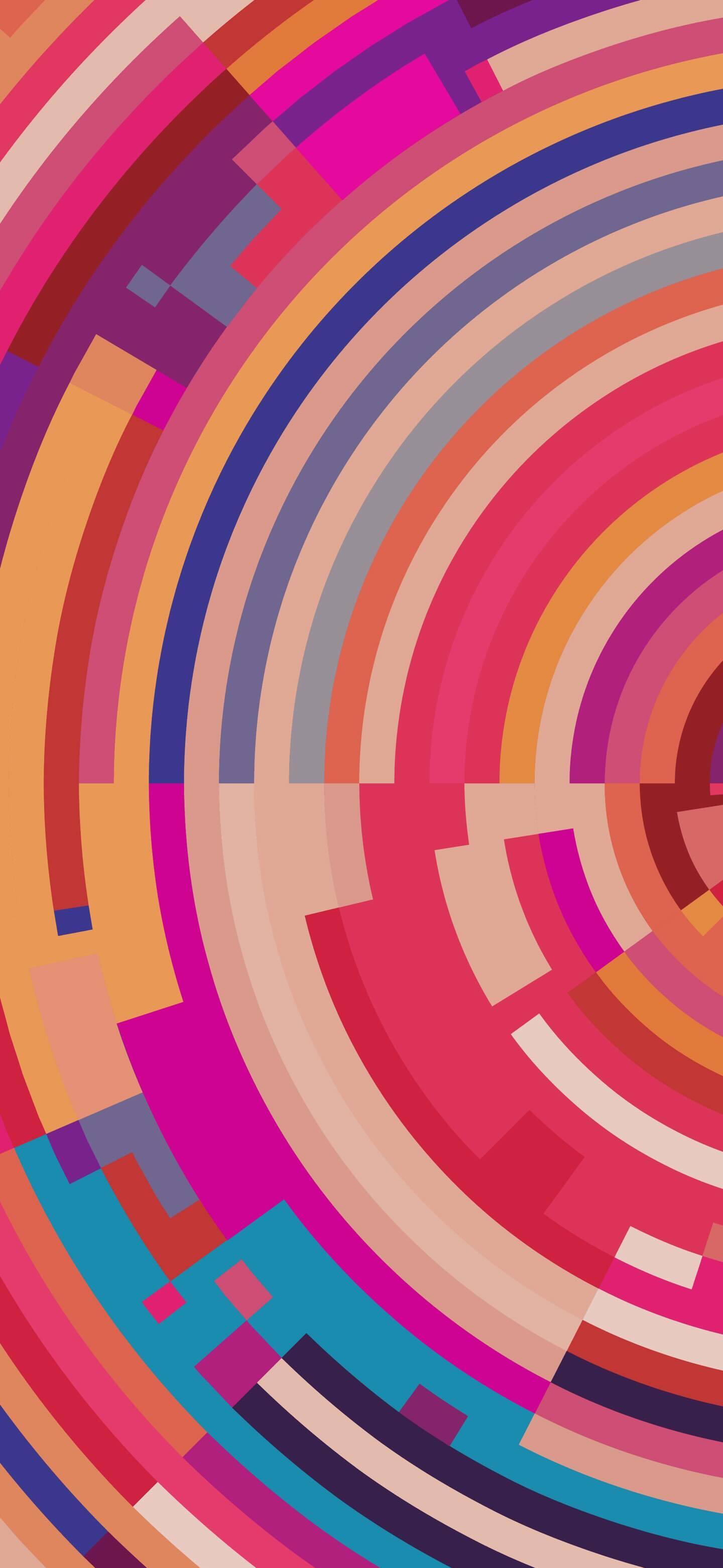 Minimalist Artwork Retro Colors Circular Pink And Blue Colors