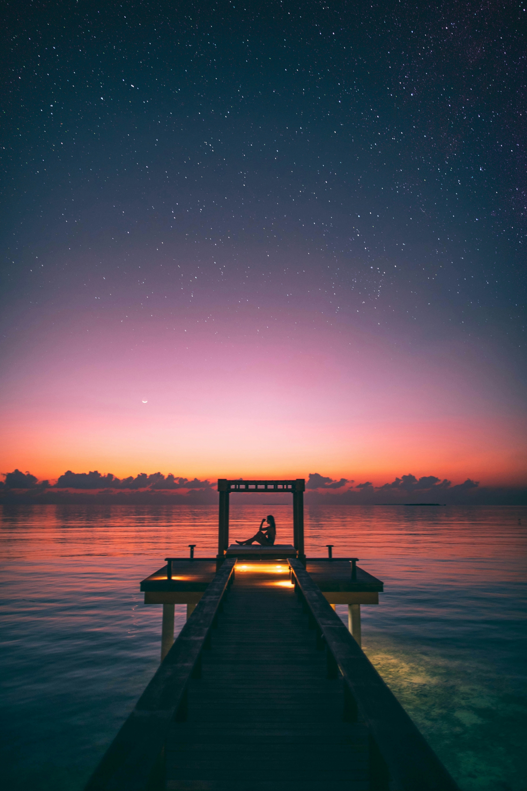 Most Popular Beach Pier At Sunset With Vibrant Sunset And Stars Planets View