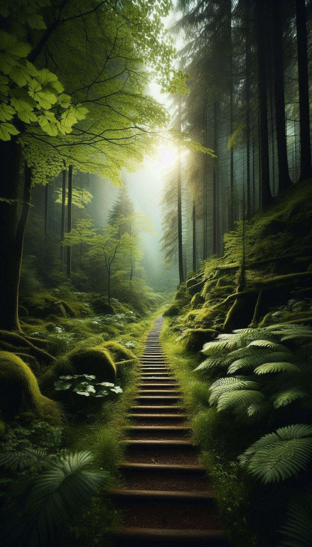 Nature Mossy Pathway Staircase Stairs Forests Wallpapers For Android Phones wallpaper for Apple iPhone, Apple Watch, Mac, iPad and Apple Watch