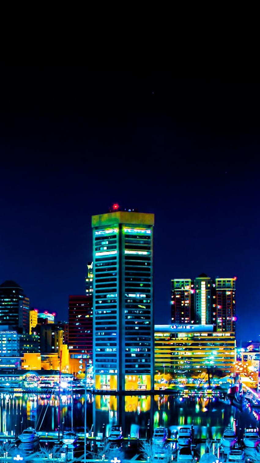 Neon Cityscape Baltimore City Of Maryland State USA United States