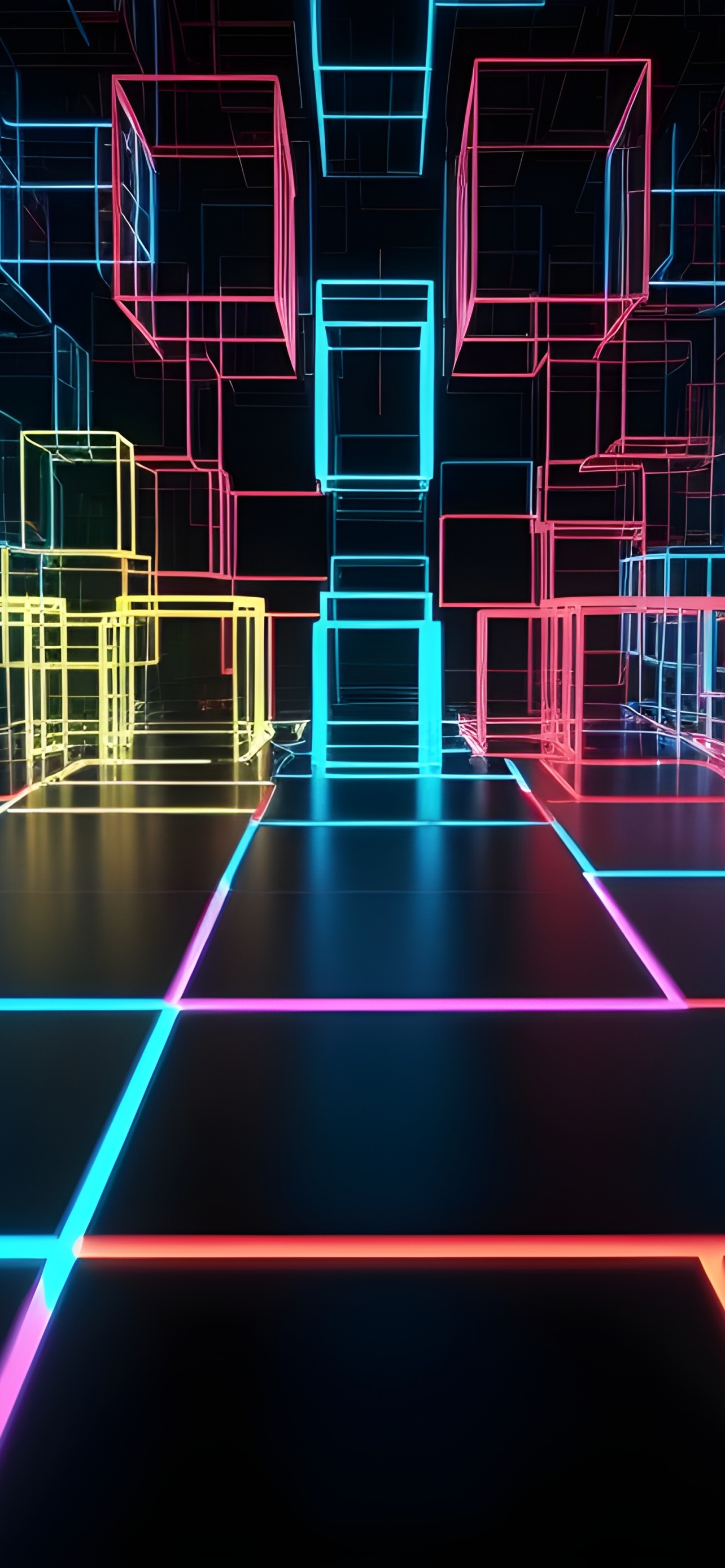Neon Cubes Floor Colorful Best 4K iPhone And 6K Android Desktop 5K 8K Lock Screen Home Screen Wallpapers Backgrounds And Screensavers 2025