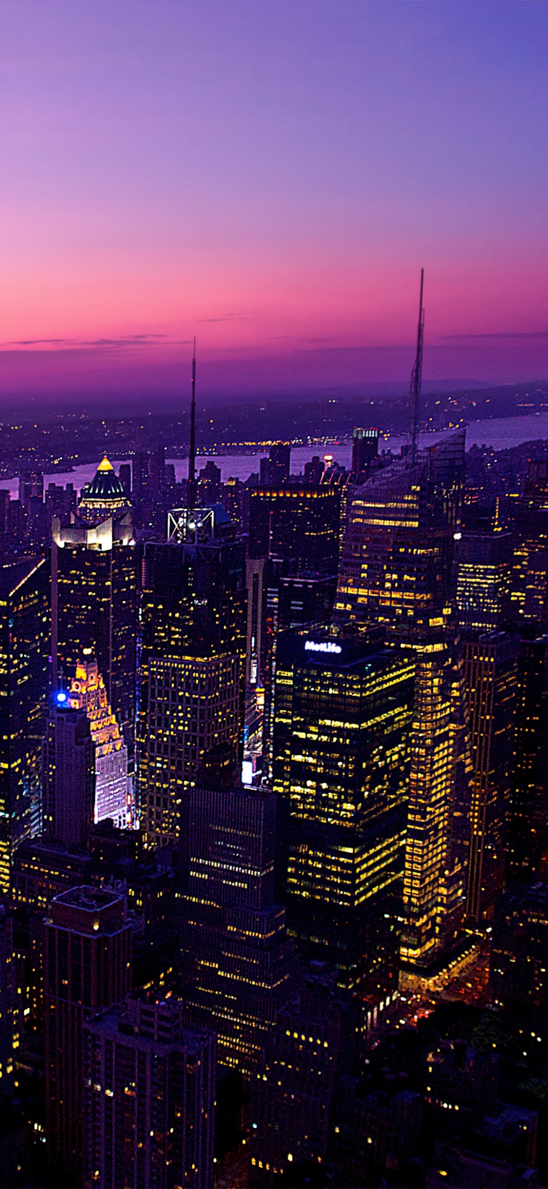 New York City Twilight Evening City Lights Dark Night Pink