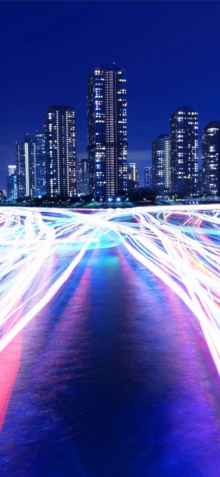 Nighttime White Lights Long Exposure City Skyline Detroit City Michigan United States USA