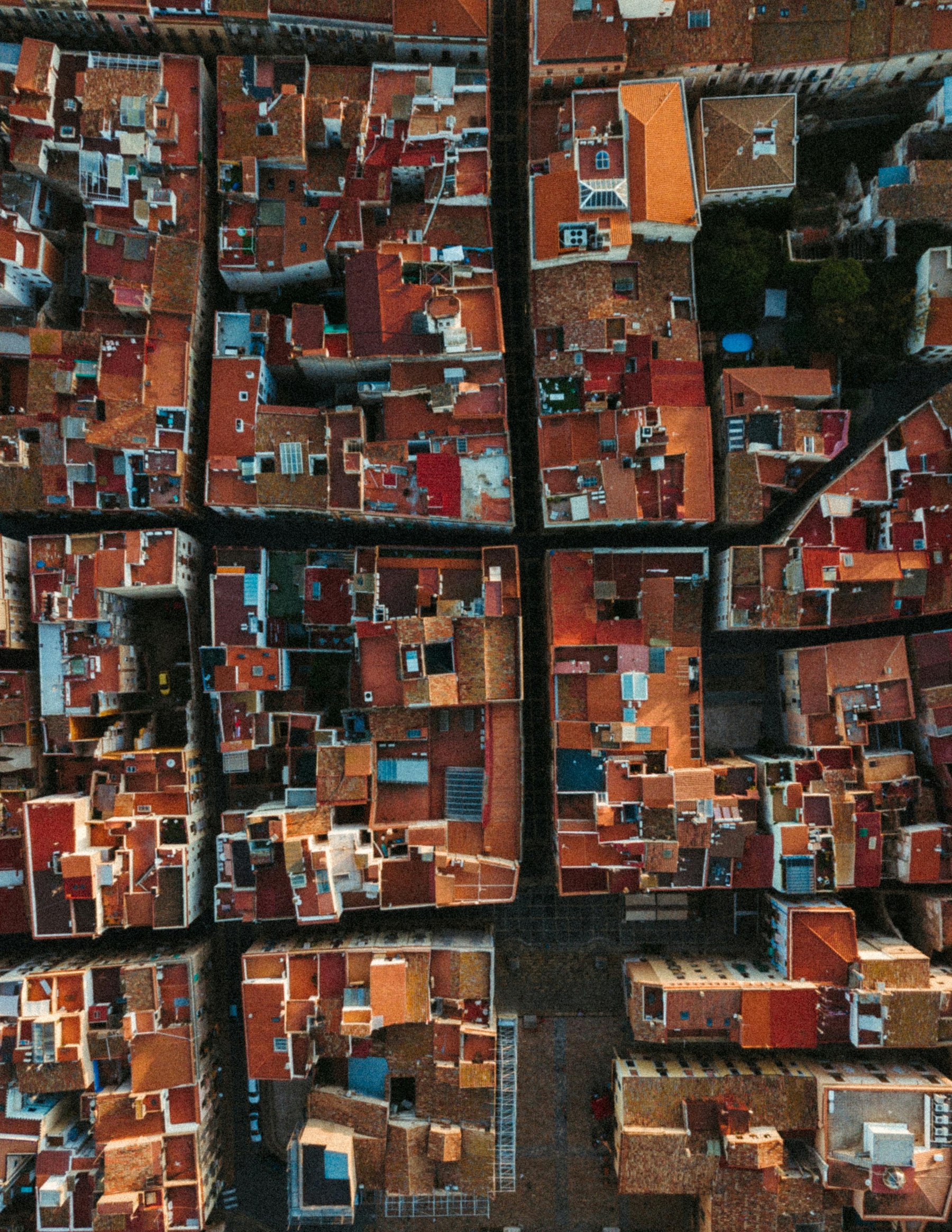 Orange Roof Buildings From Above City Blocks