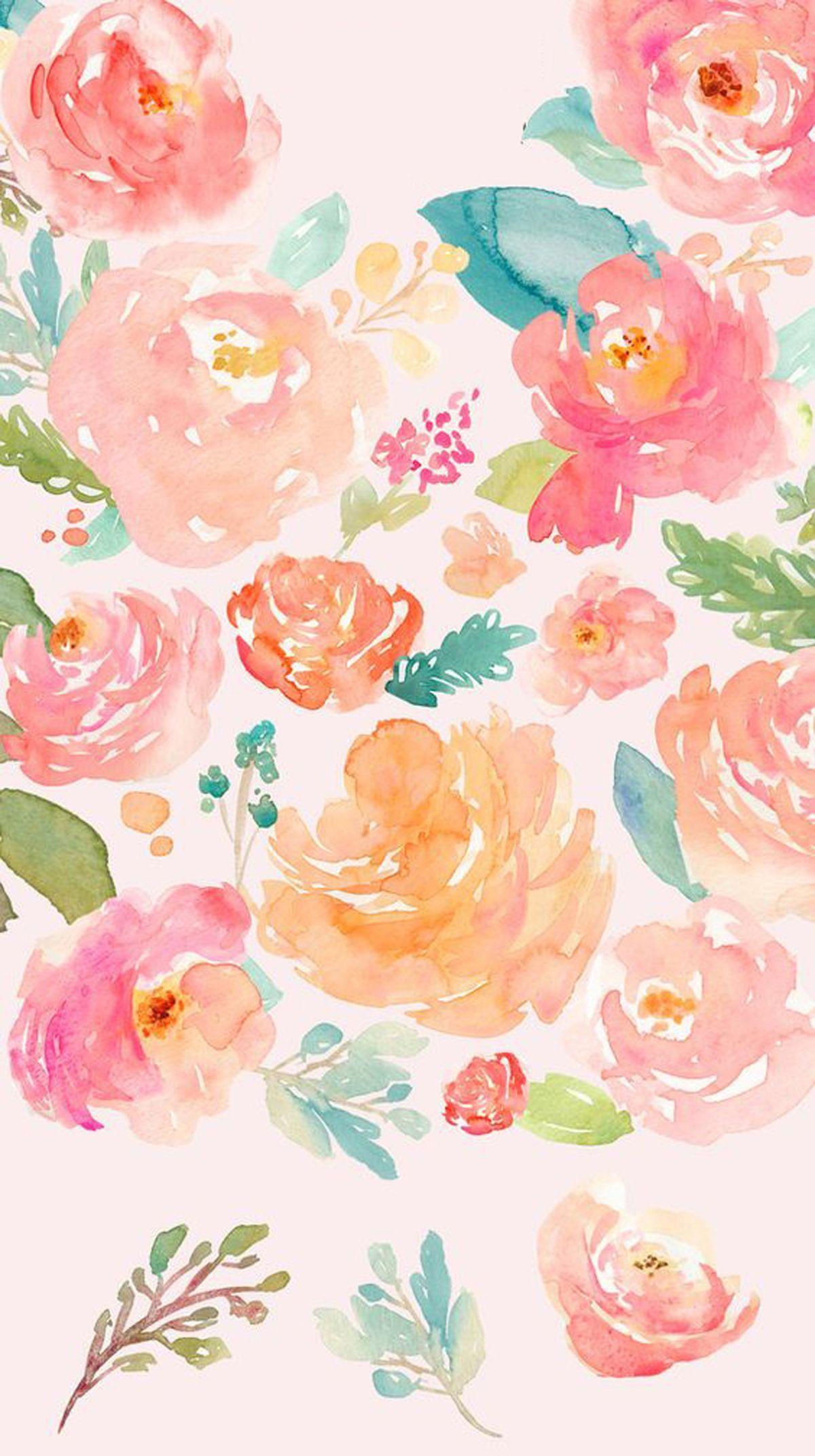 Peach Watercolor Floral Wallpaper Pink And Orange wallpaper for Apple iPhone, Apple Watch, Mac, iPad and Apple Watch