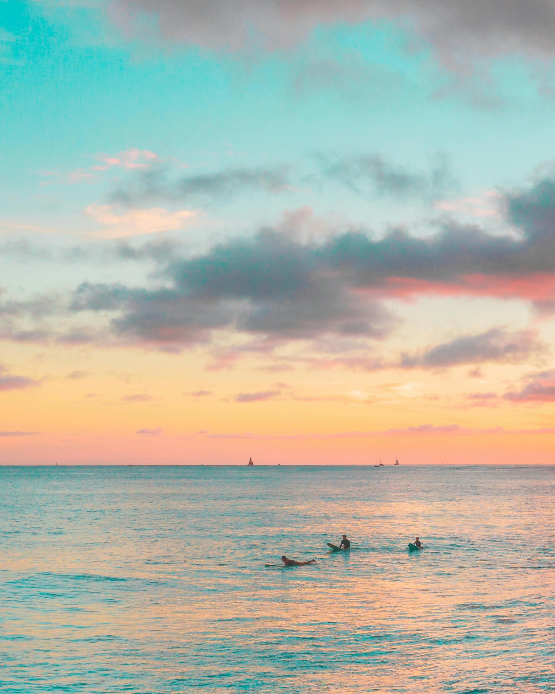 People Surfing At Sunset On The Beach Desktop Background Wallpaper Picture For Apple iPhone Google Android Pixel And Samsung Galaxy