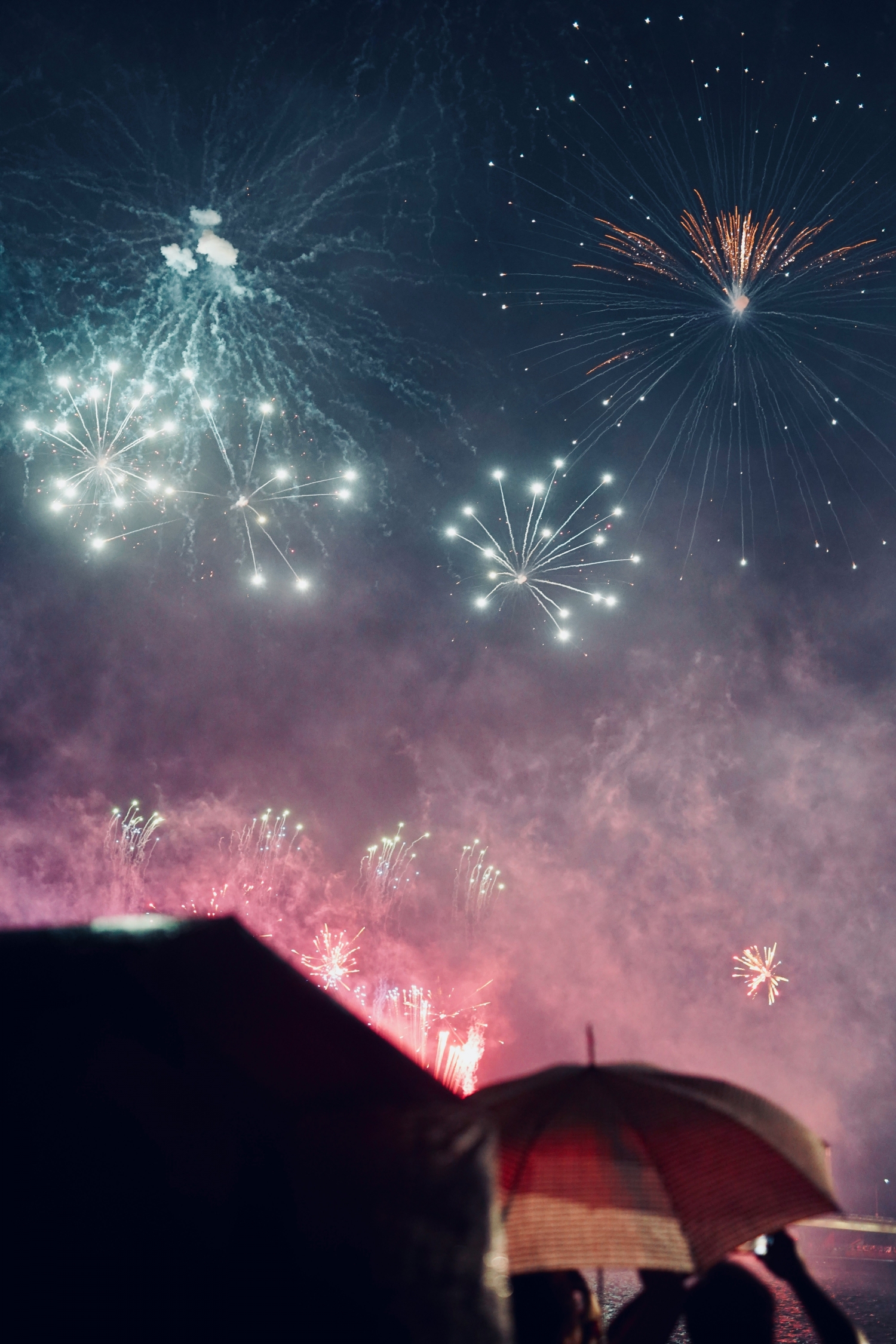 People Watching Fireworks In The Sky