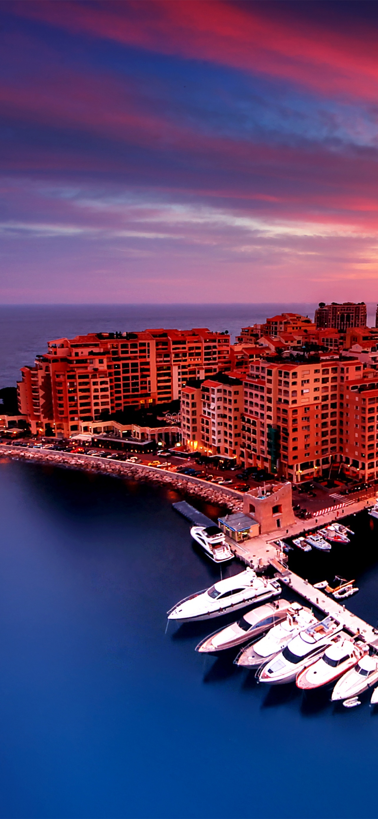 Port Fontvieille Monaco City Yacht Red Sky Boats Body Of Waters wallpaper for Apple iPhone, Apple Watch, Mac, iPad and Apple Watch