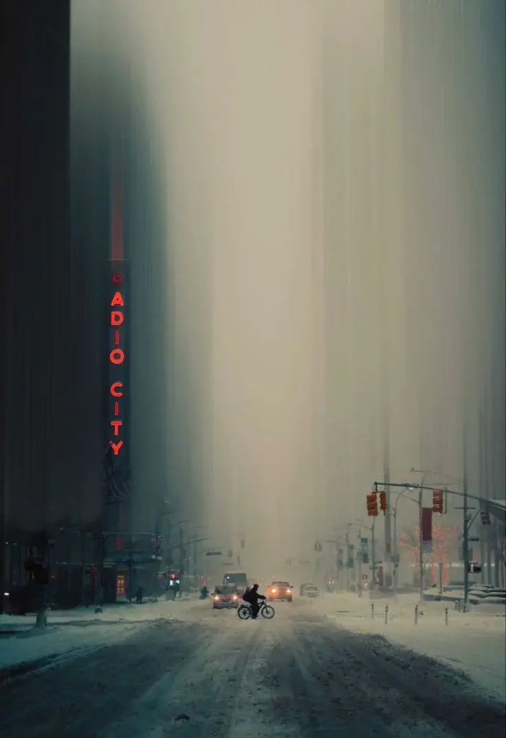 Radio City New York City USA United States Misty Day With Fog And Snow Best Of 2024 And 2025 Wallpapers For Your Apple iOS iPhone X 11 12 13 14 15 And 16 Including Plus Pro Pro Max And SE