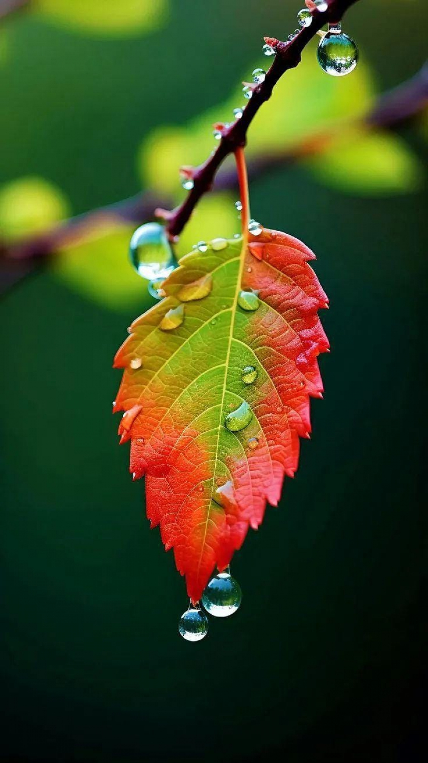 Rain Droplet Raindrop From Red Leaf