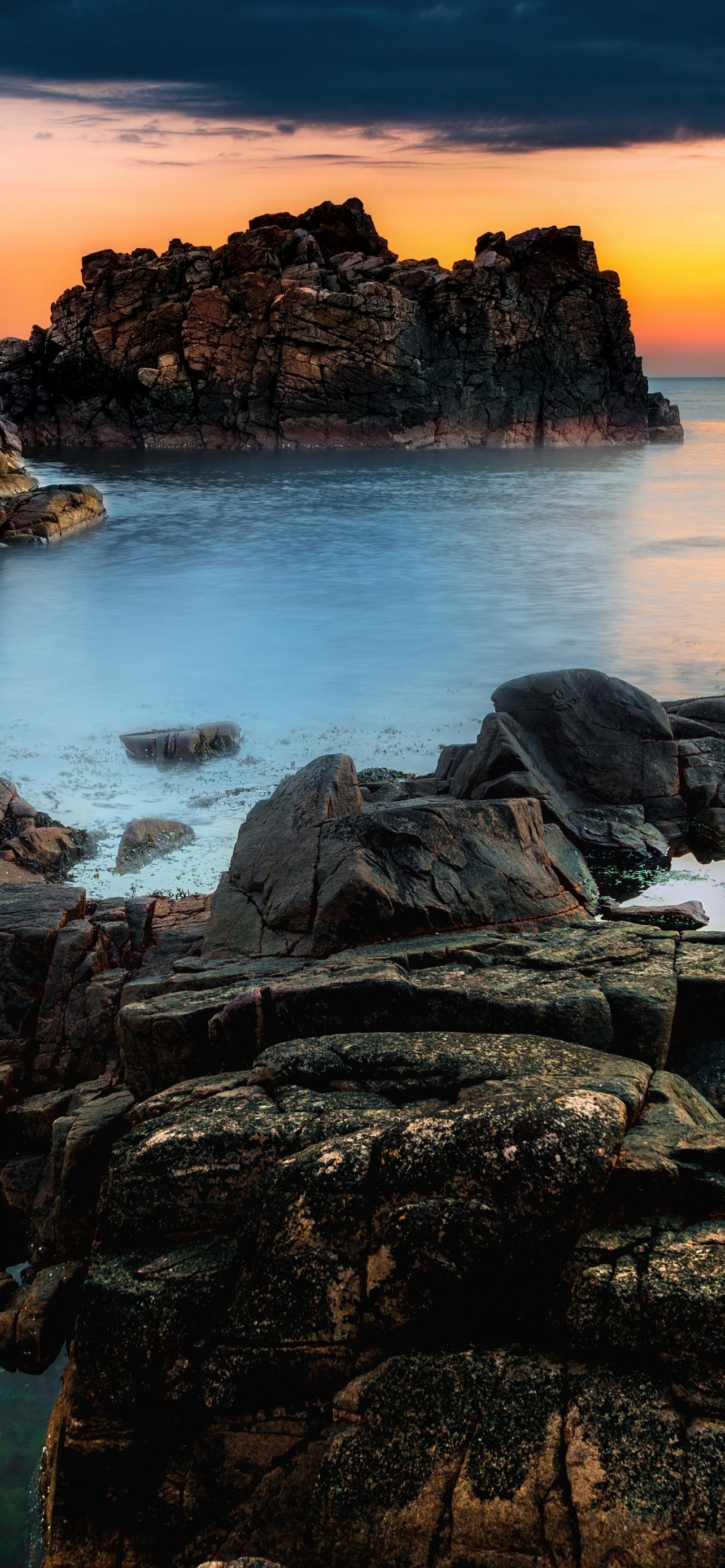Rocky Coast Rock Formations Seascape Ocean Sunset Orange