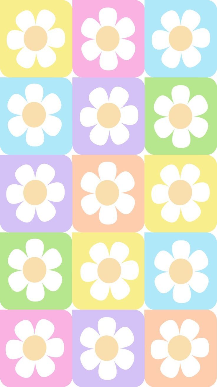 Rounded Squares Colorful Flowers Floral