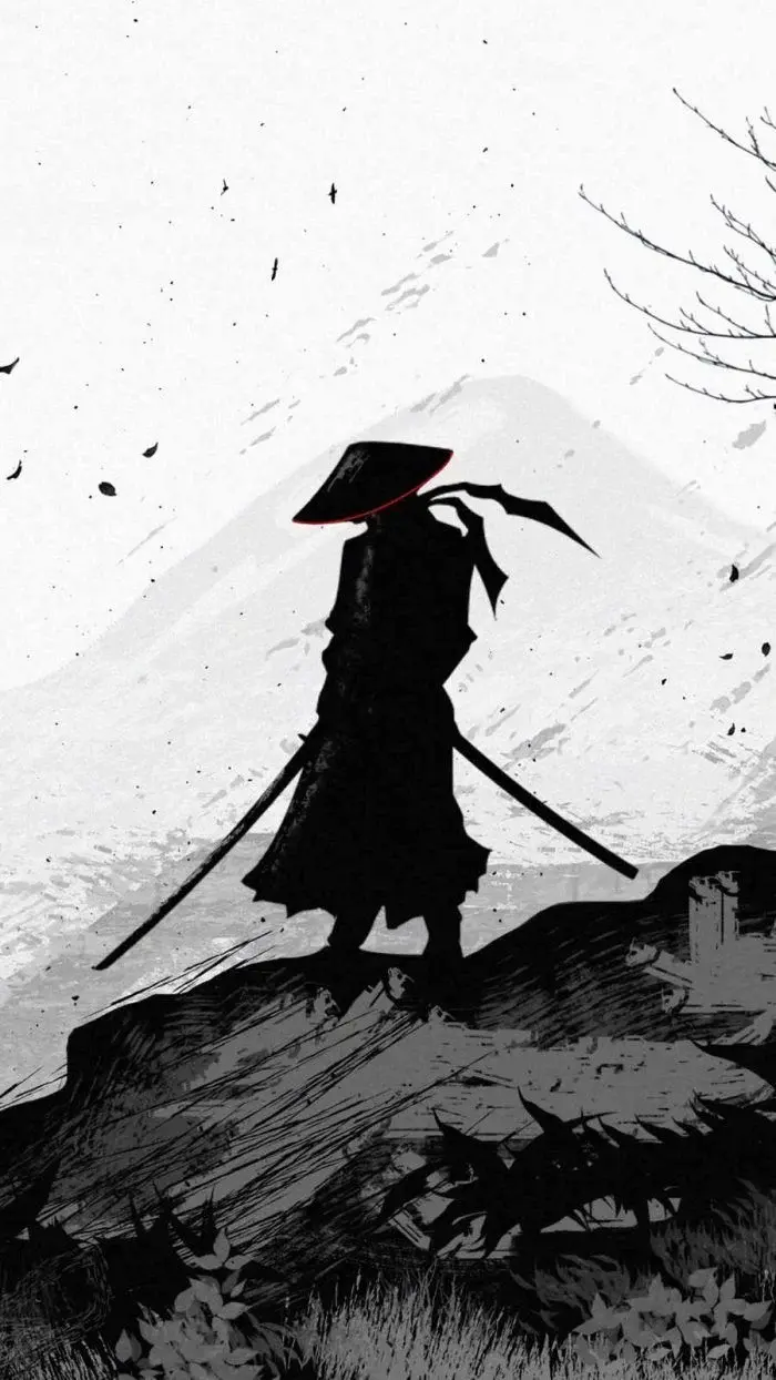 Samurai Silhouette Black And White wallpaper for Apple iPhone, Apple Watch, Mac, iPad and Apple Watch