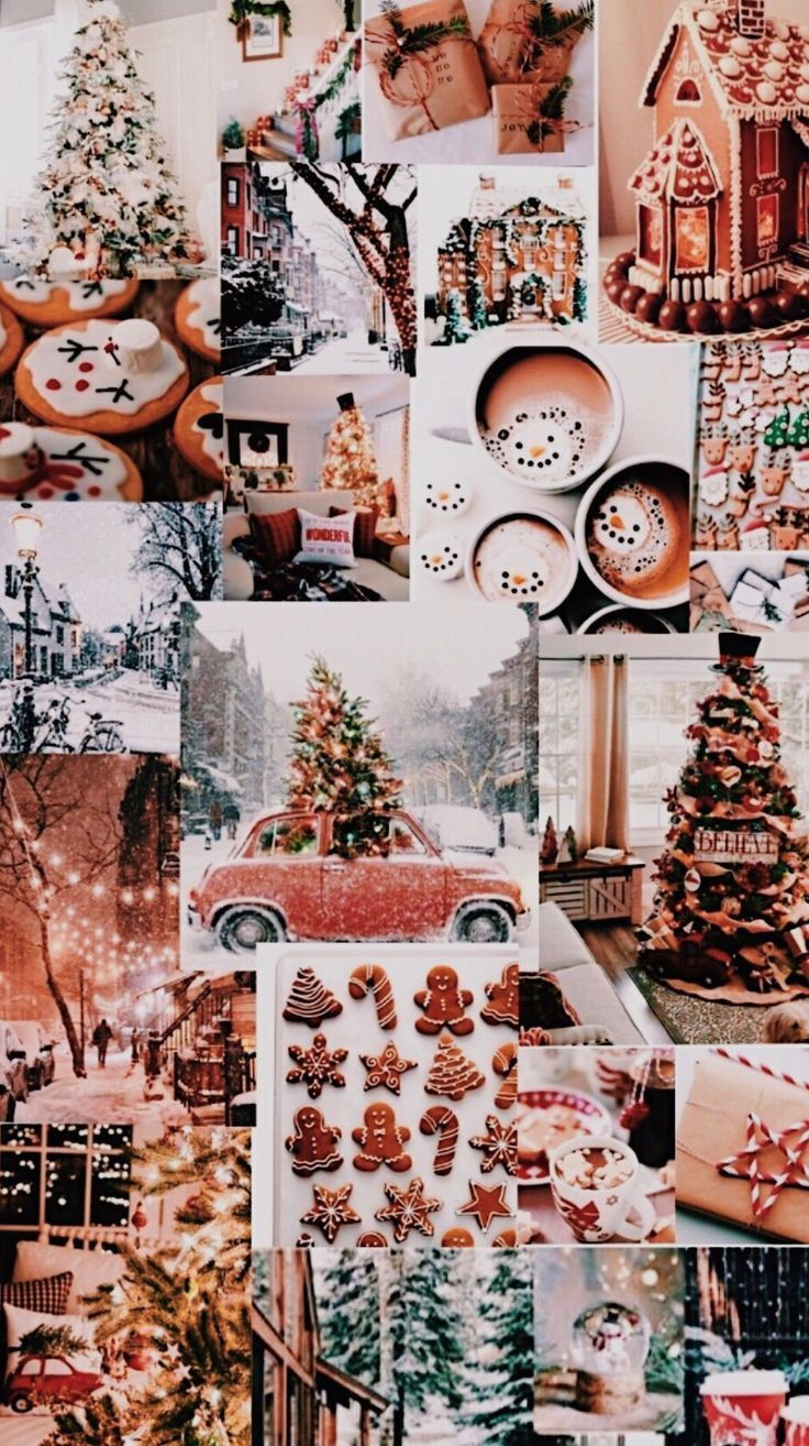 Seasonal Christmas Xmas Collage Baking Cookies Hot Chocolate Snow