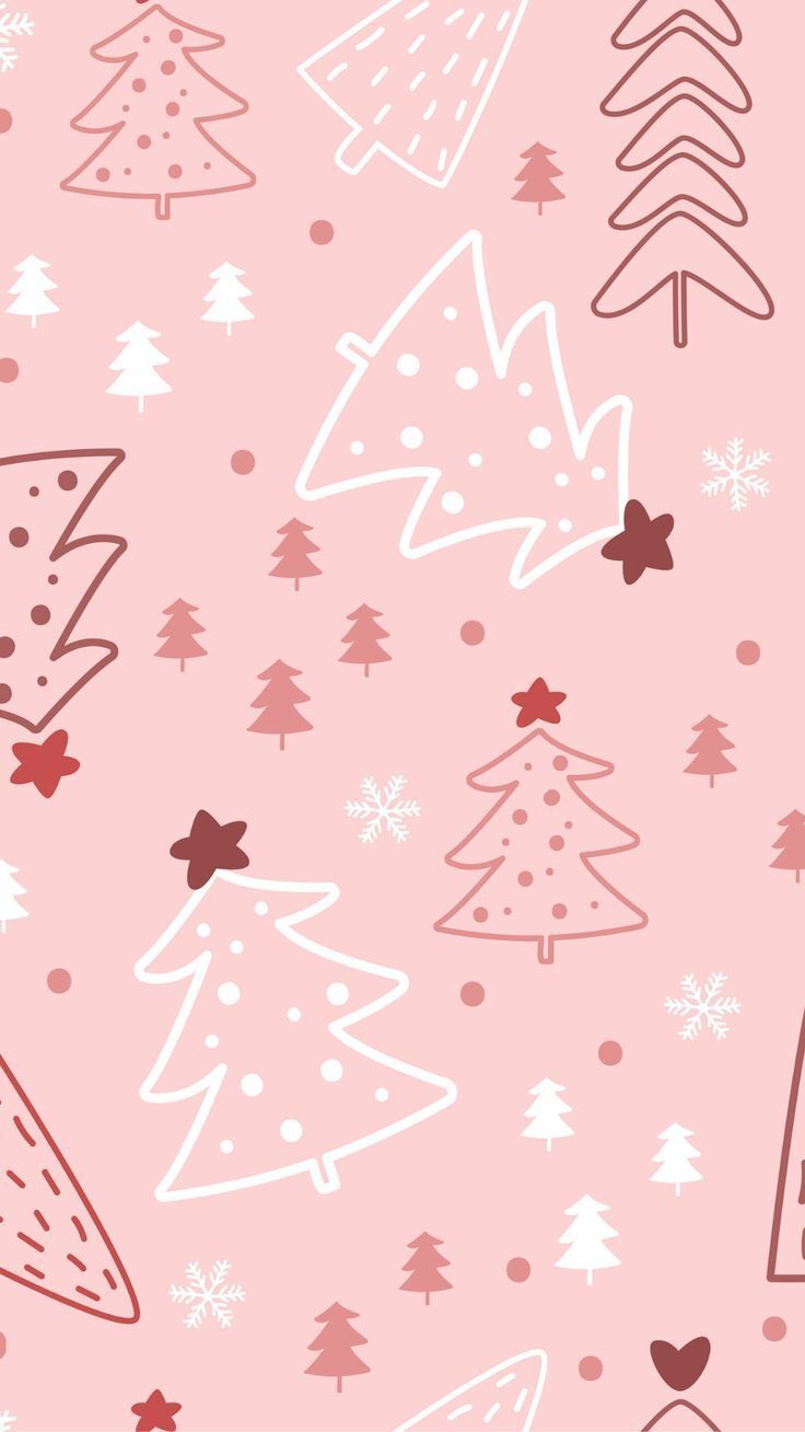 Seasonal Christmas Xmas Peach Baby Pink Christmas Tree Pattern