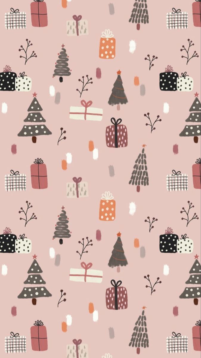 Seasonal Christmas Xmas Pink Pattern Trees Presents