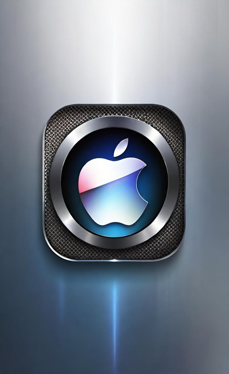 Shiny Steel Metallic Apple Logo Blue Light Edges wallpaper for Apple iPhone, Apple Watch, Mac, iPad and Apple Watch