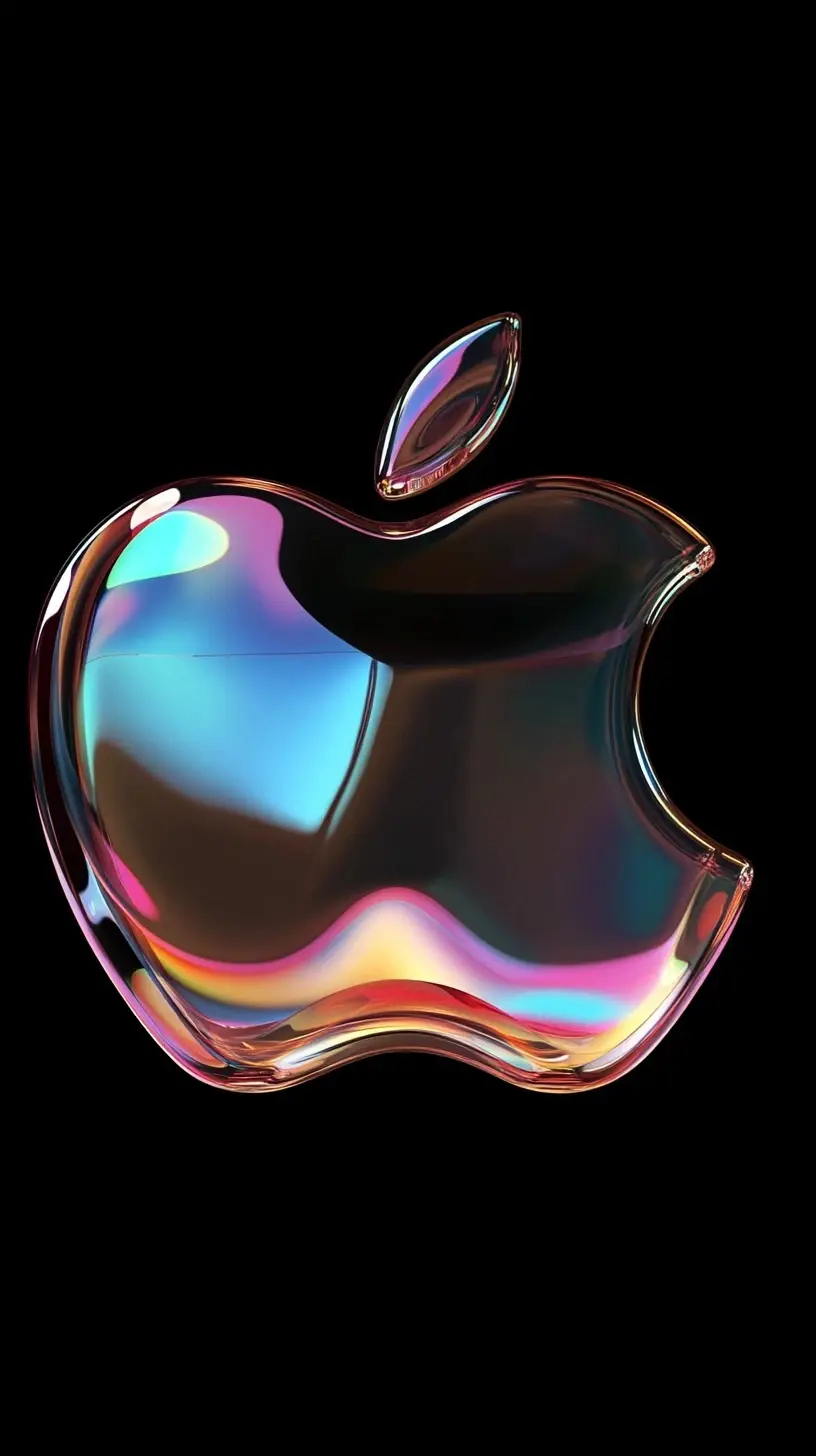 Shiny Steel Metallic Apple Logo Iridescent Glossy