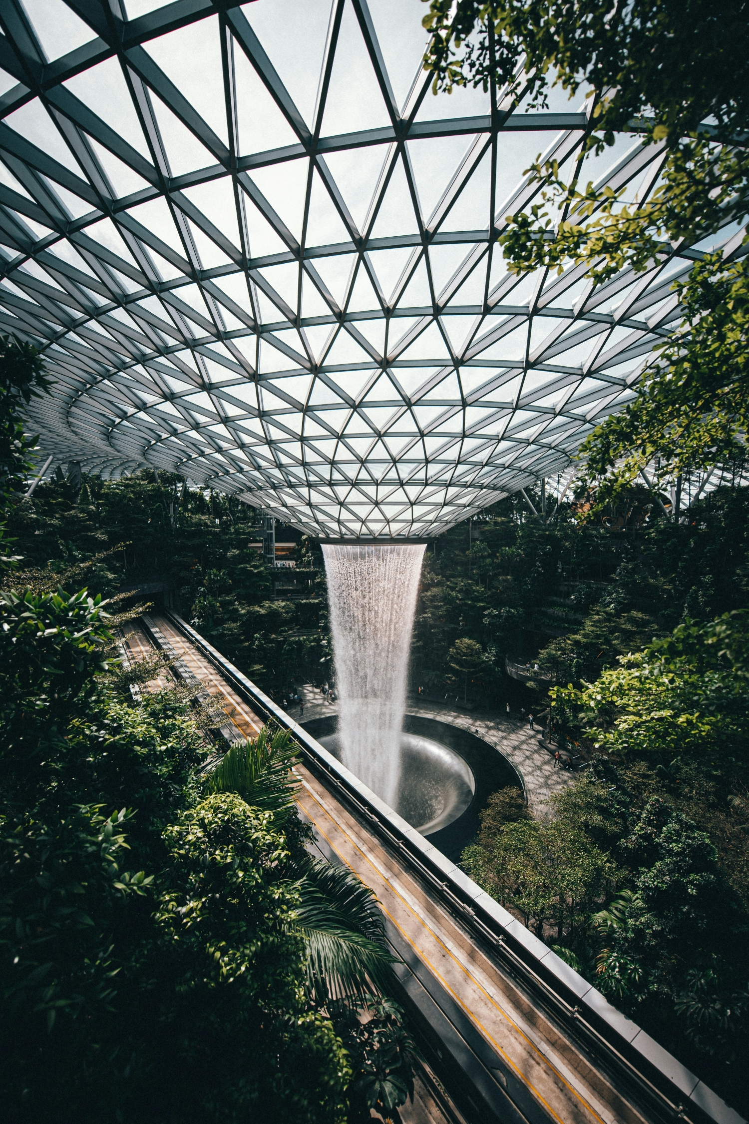 Singapore Airport Waterfall Modern Architecture Indoors