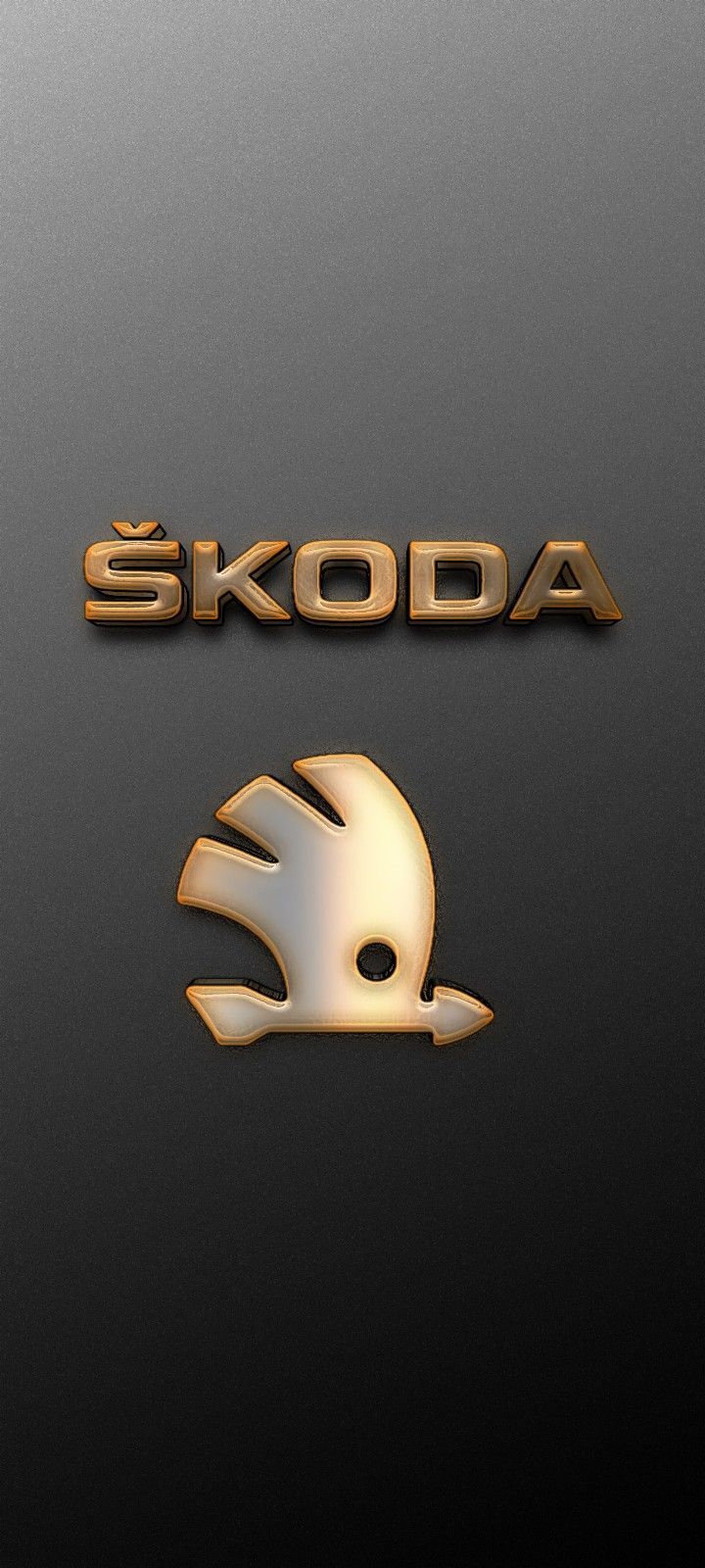 Skoda Cars 3D Gold Logo On Black Grey Gradient