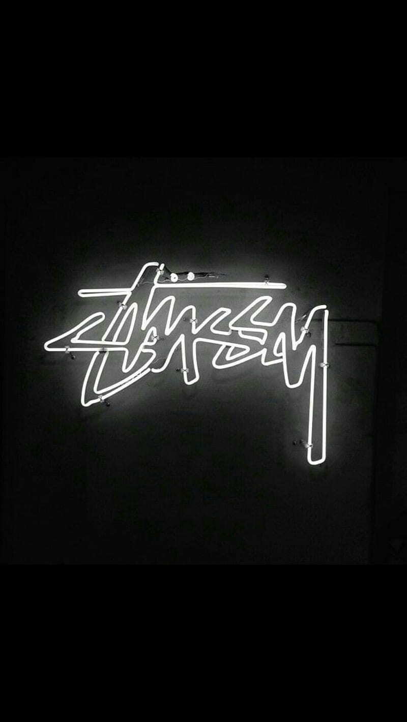 Stussy Stusy Luxury Brands Logo Official Neon White And Black wallpaper for Apple iPhone, Apple Watch, Mac, iPad and Apple Watch